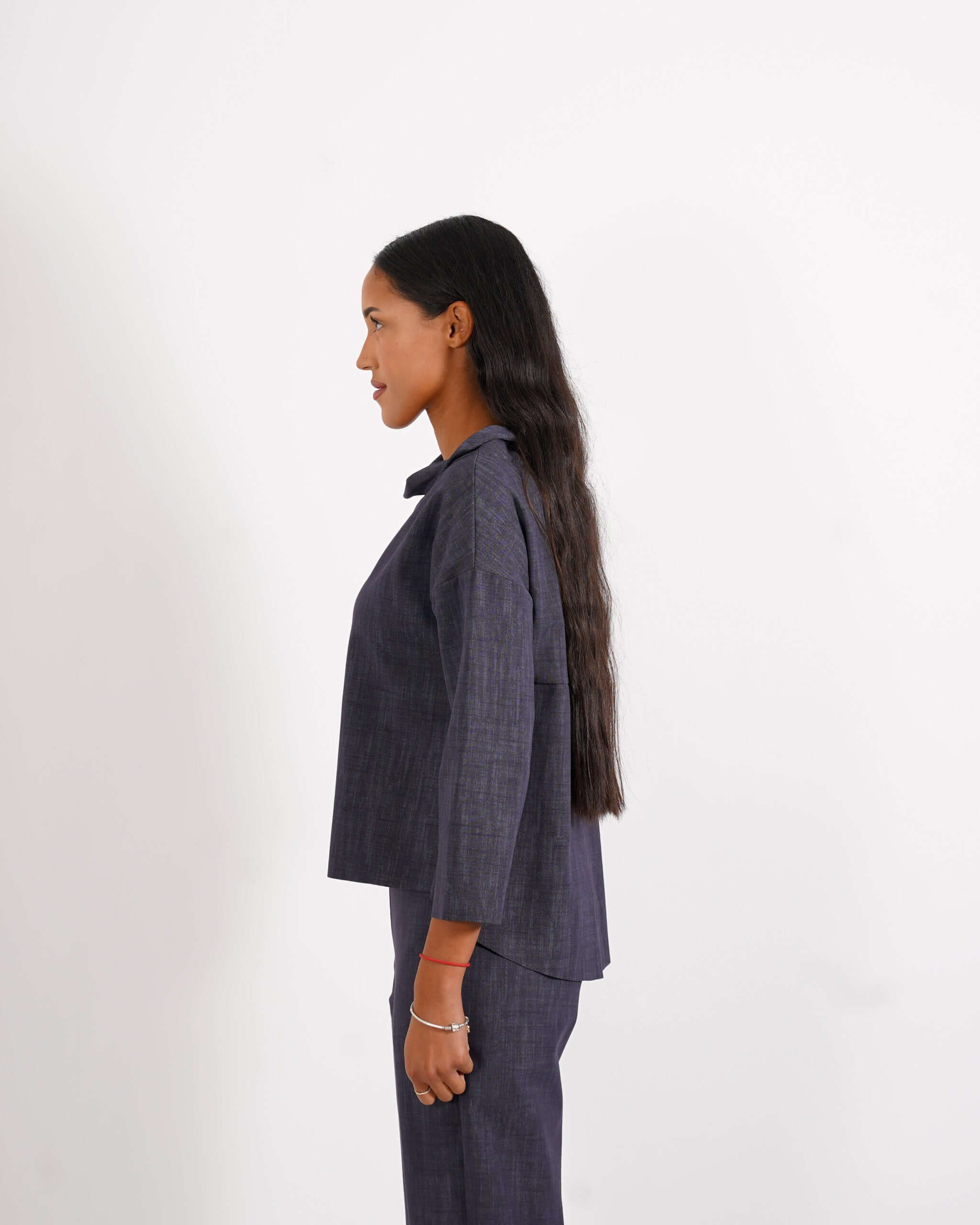 Felpa over con collo a cratere in denim stretch - Cassibile - Hope Fashion