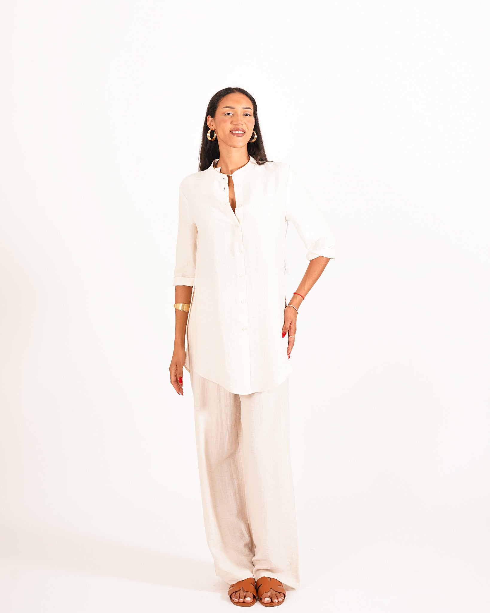 Coordinato camicia over con spacchi laterali e pantaloni fluidi - Masseria