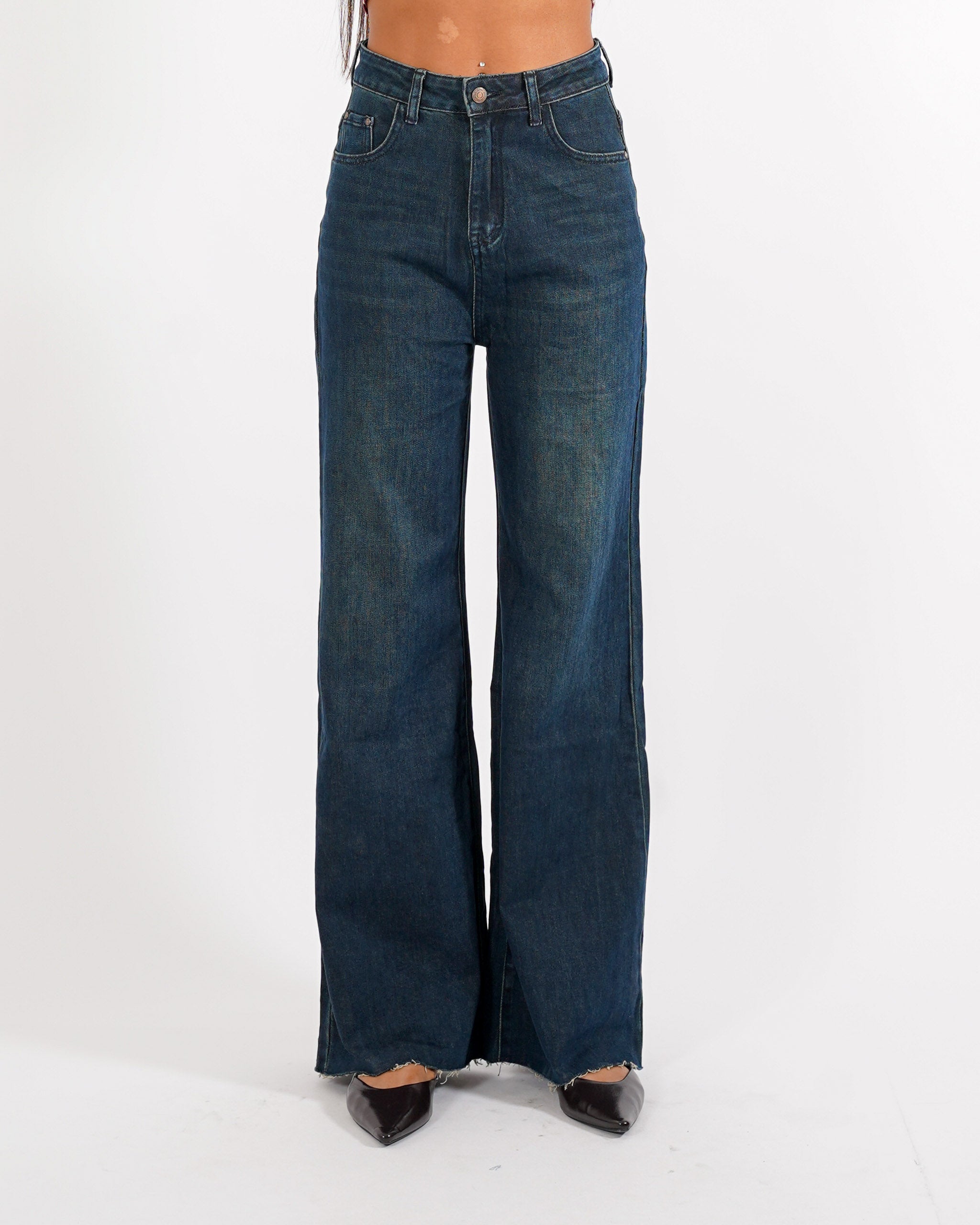 Jeans stretch gamba larga con vita regolare - Sara - Hope Fashion