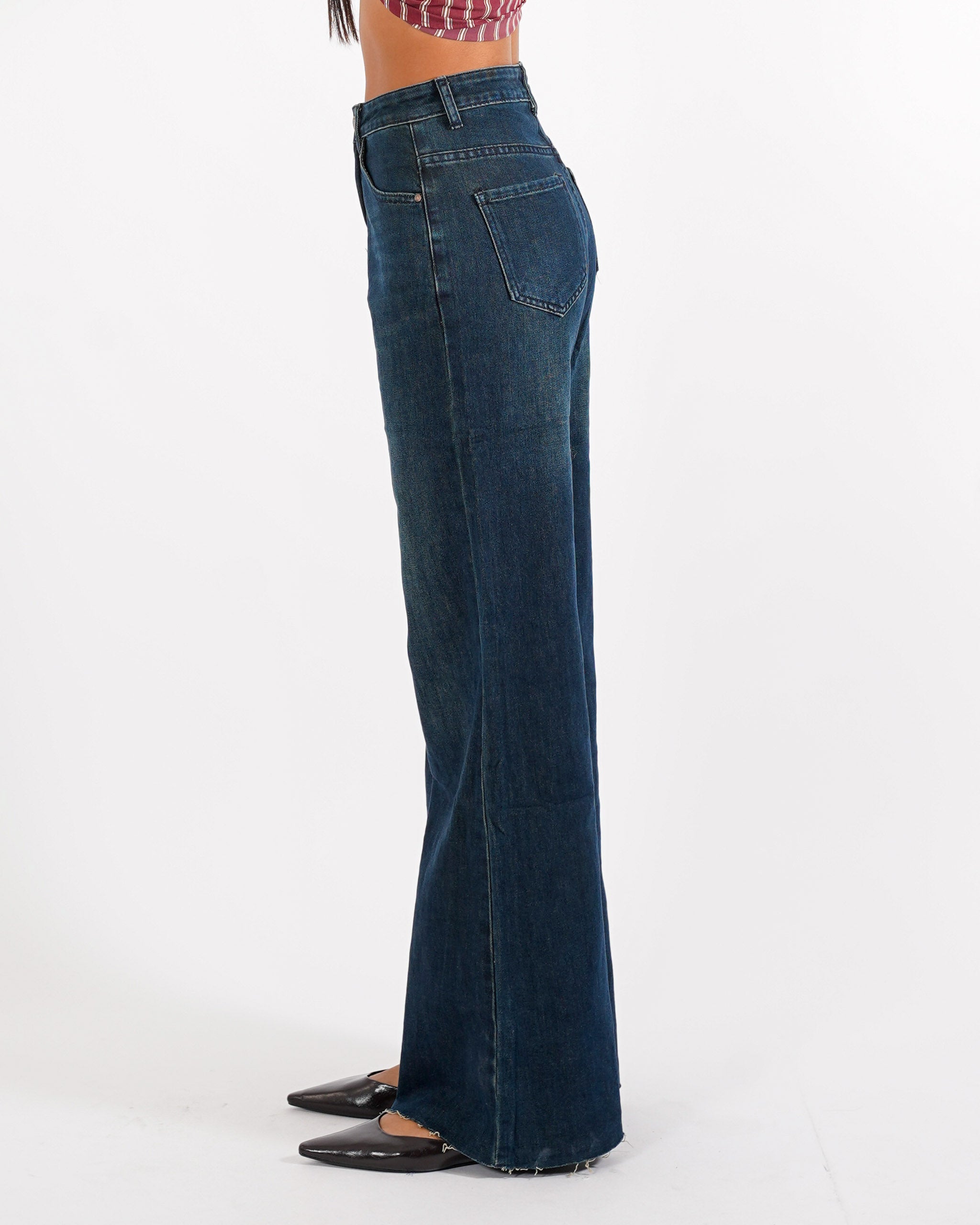 Jeans stretch gamba larga con vita regolare - Sara - Hope Fashion