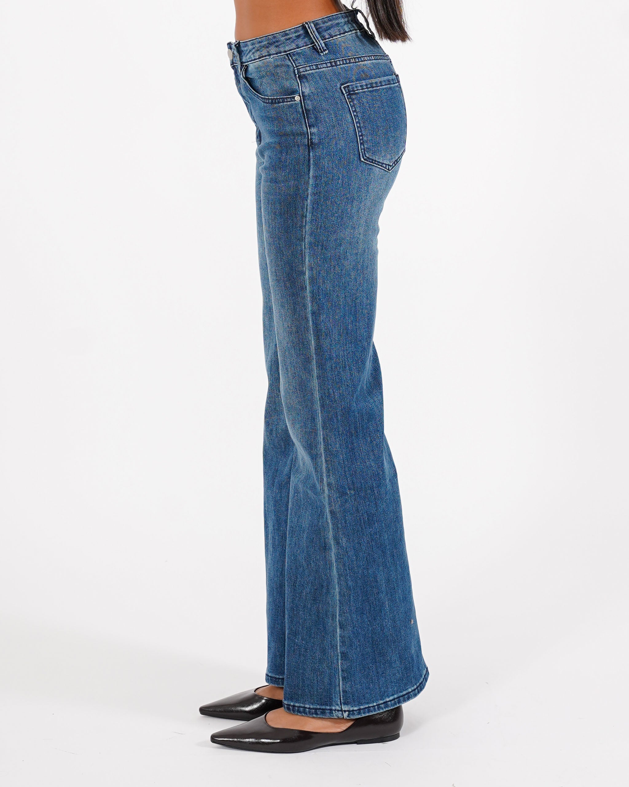Jeans stretch gamba larga con vita regolare - Amanda