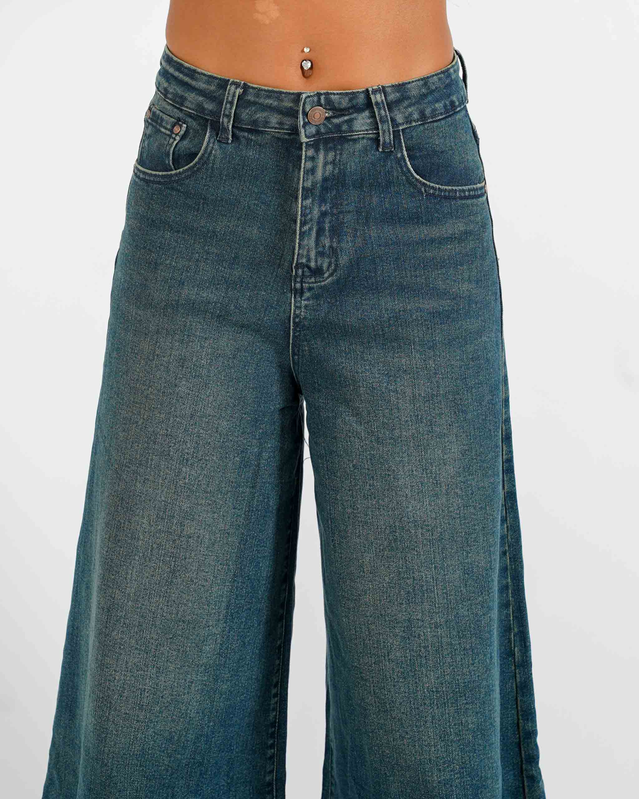 Jeans stretch gamba larga sul fondo con vita regolare - Soledad - Hope Fashion