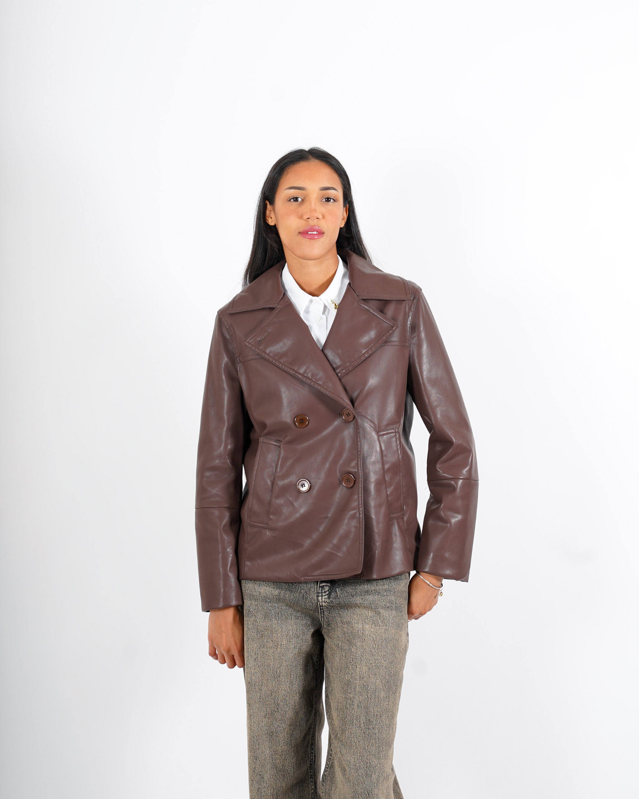Caban doppio petto in ecopelle - Caterina