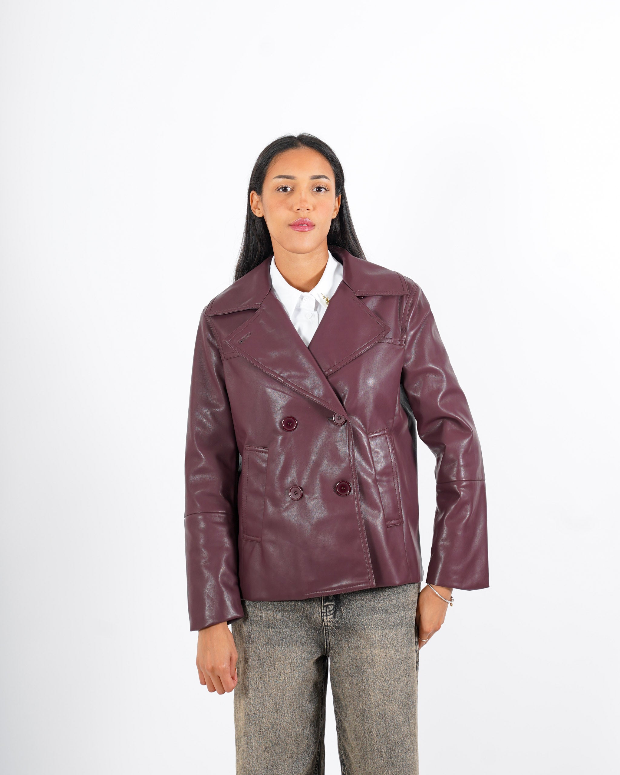 Caban doppio petto in ecopelle - Caterina