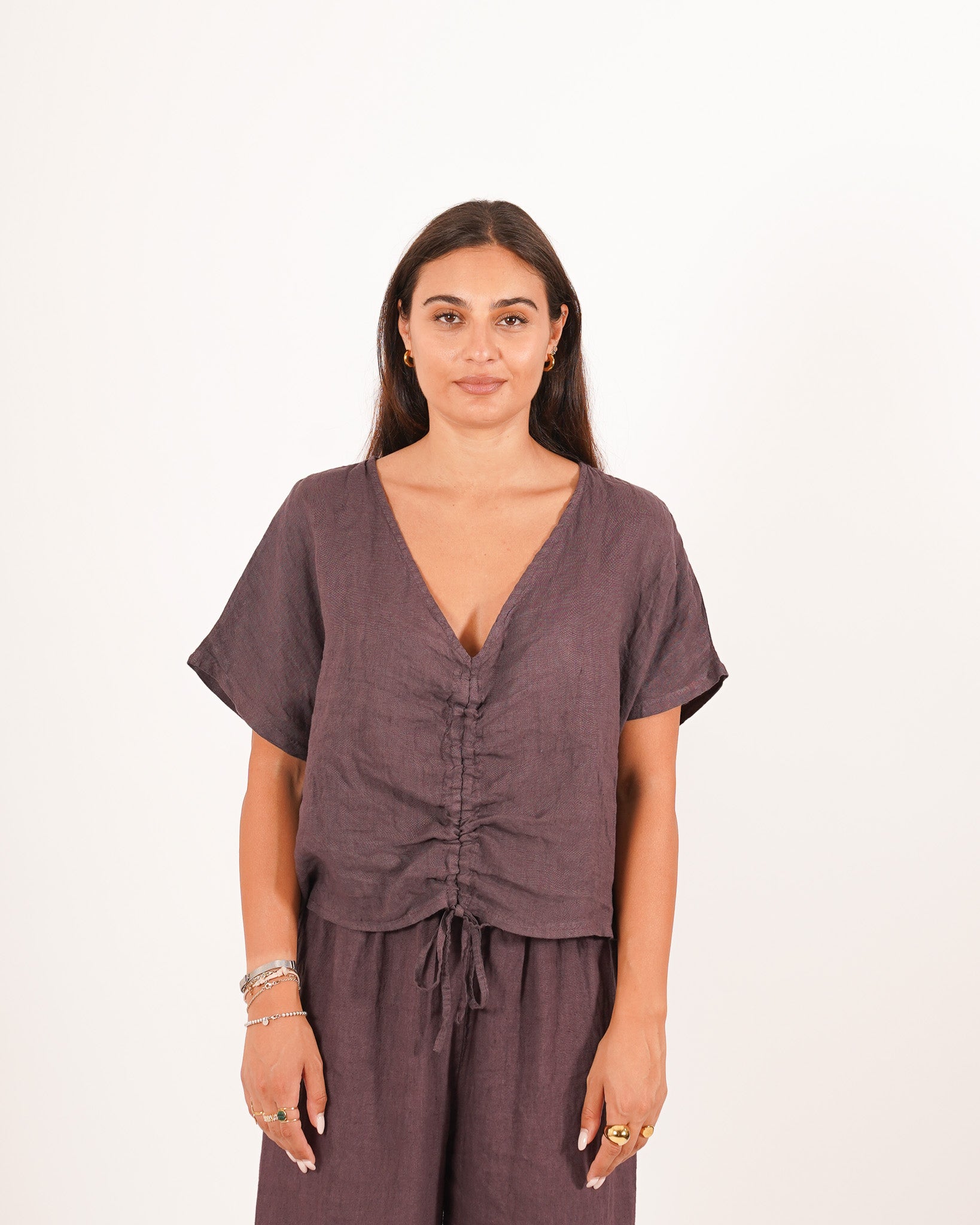 Blusa scollo a v con coulisse frontale - Annunziata