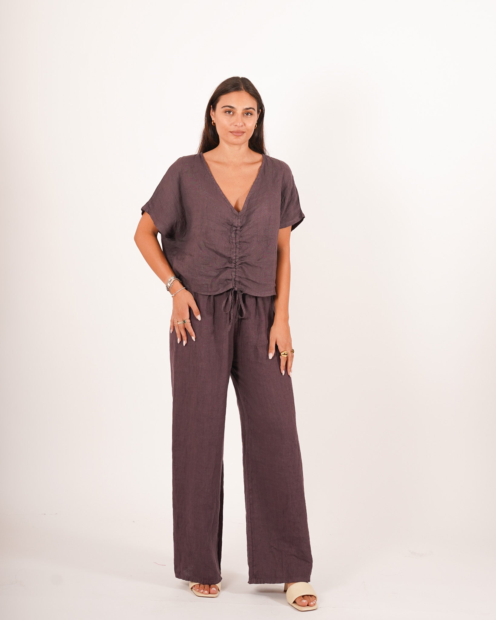 Blusa scollo a v con coulisse frontale - Annunziata
