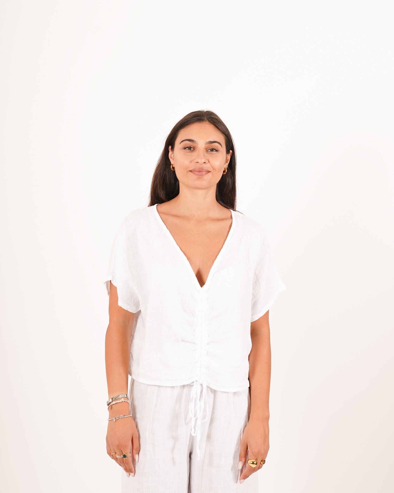 Blusa scollo a v con coulisse frontale - Annunziata