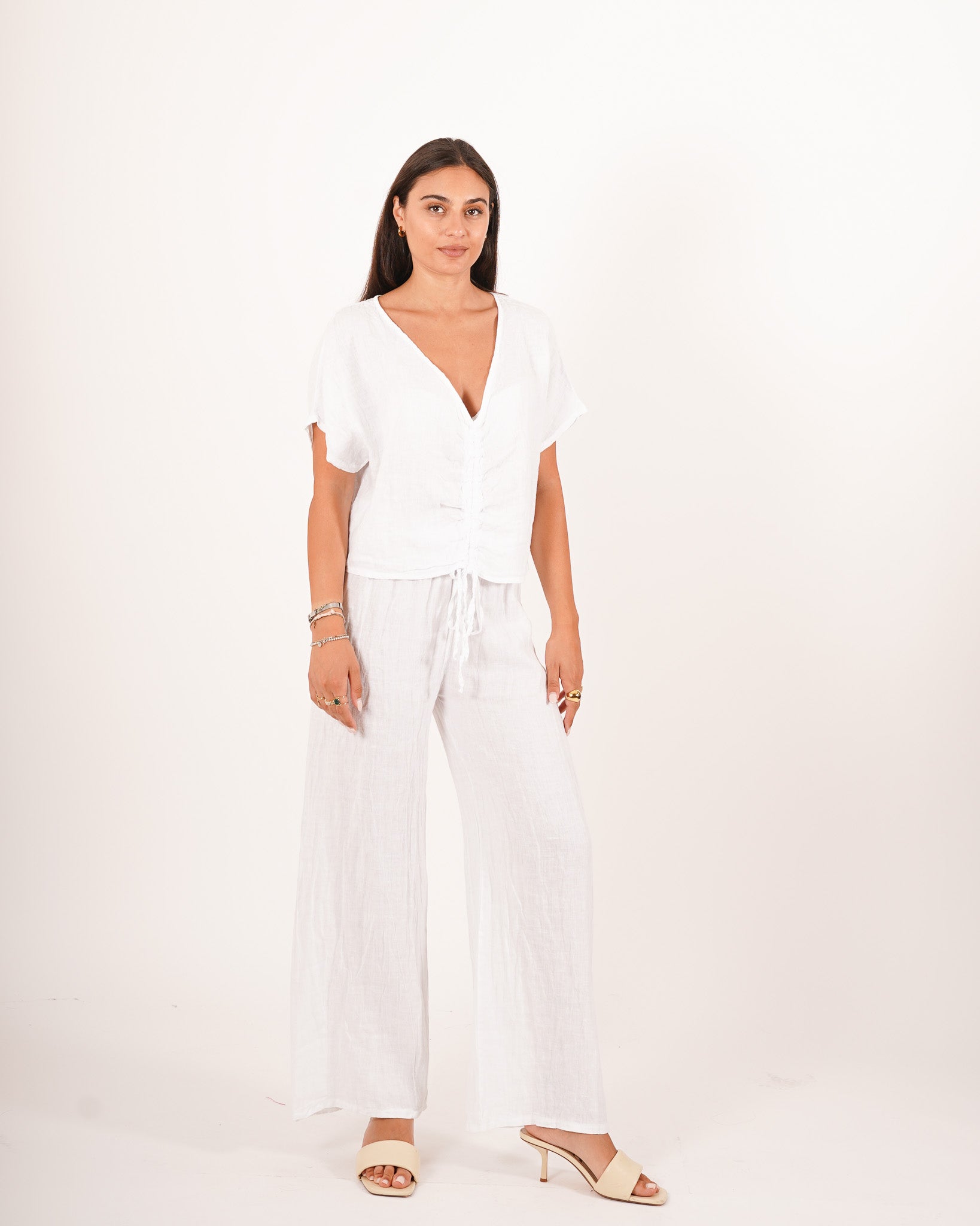 Blusa scollo a v con coulisse frontale - Annunziata