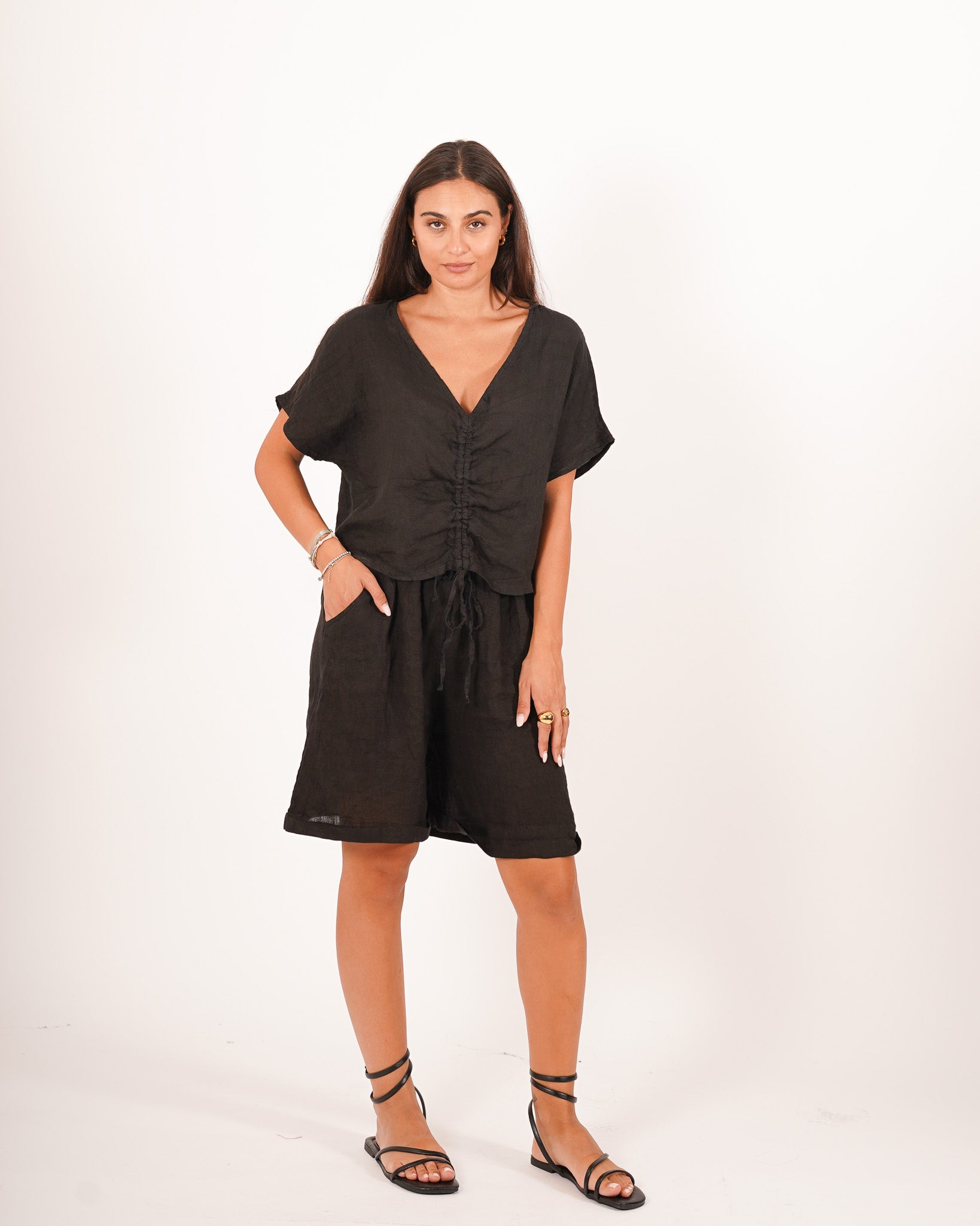 Blusa scollo a v con coulisse frontale - Annunziata