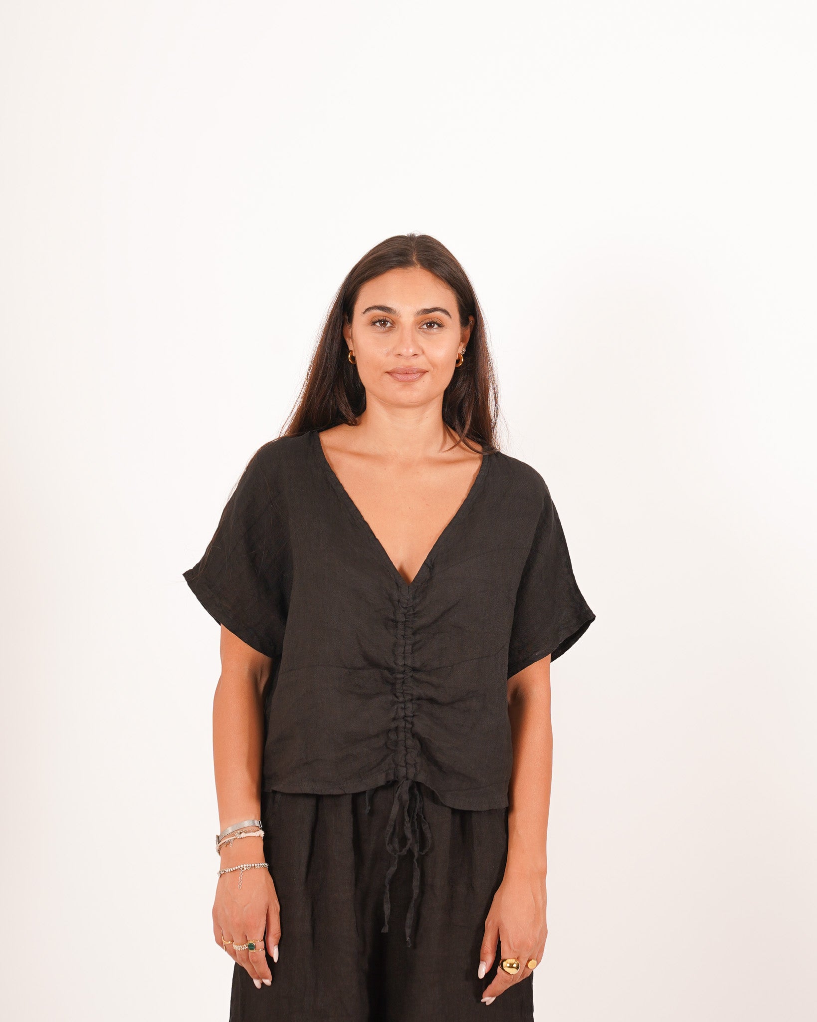Blusa scollo a v con coulisse frontale - Annunziata