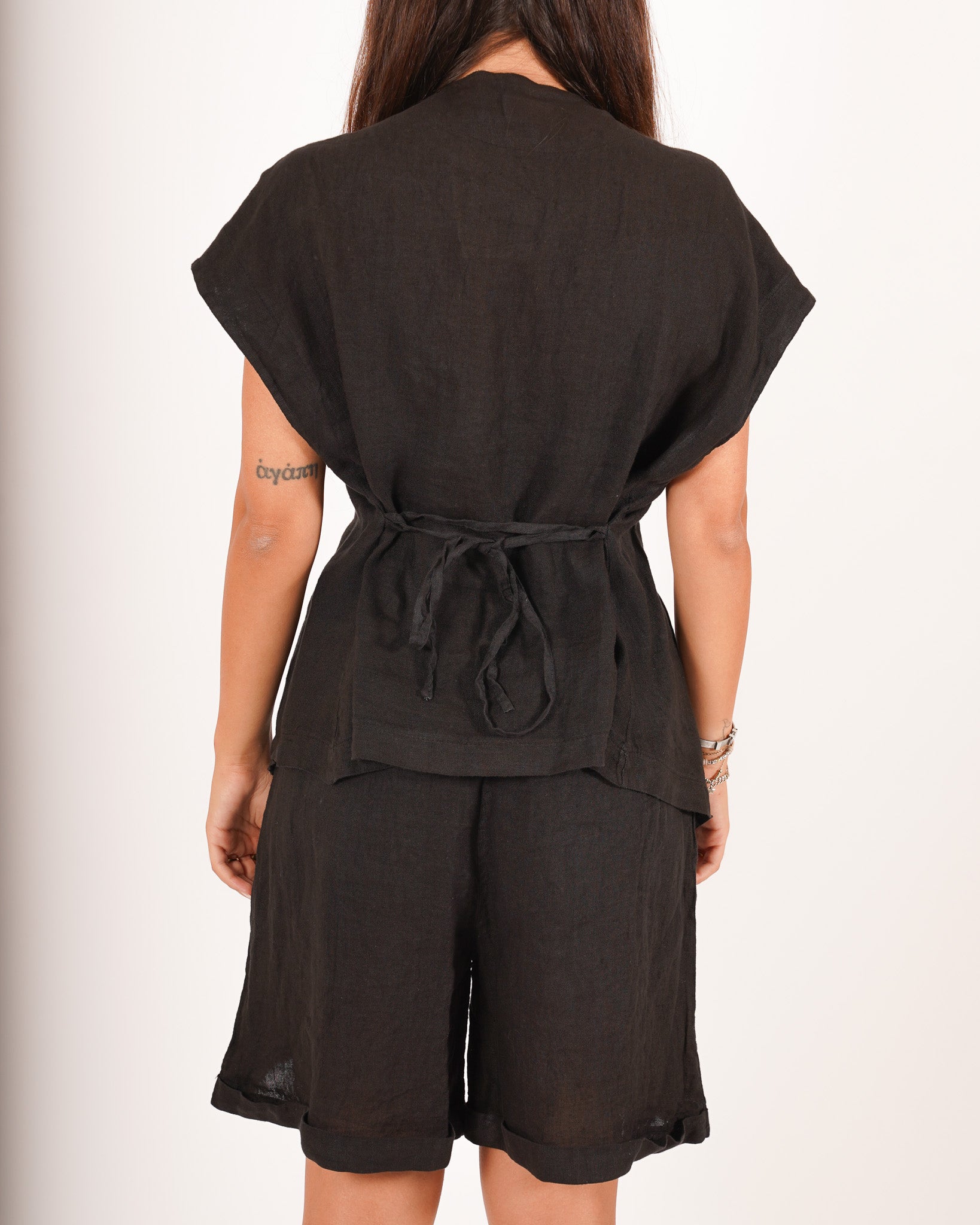Gilet monopetto lungo con bottone oro e coulisse - Marilena