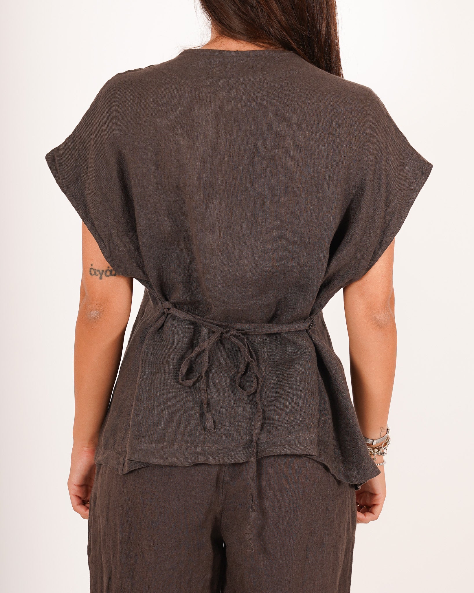 Gilet monopetto lungo con bottone oro e coulisse - Marilena