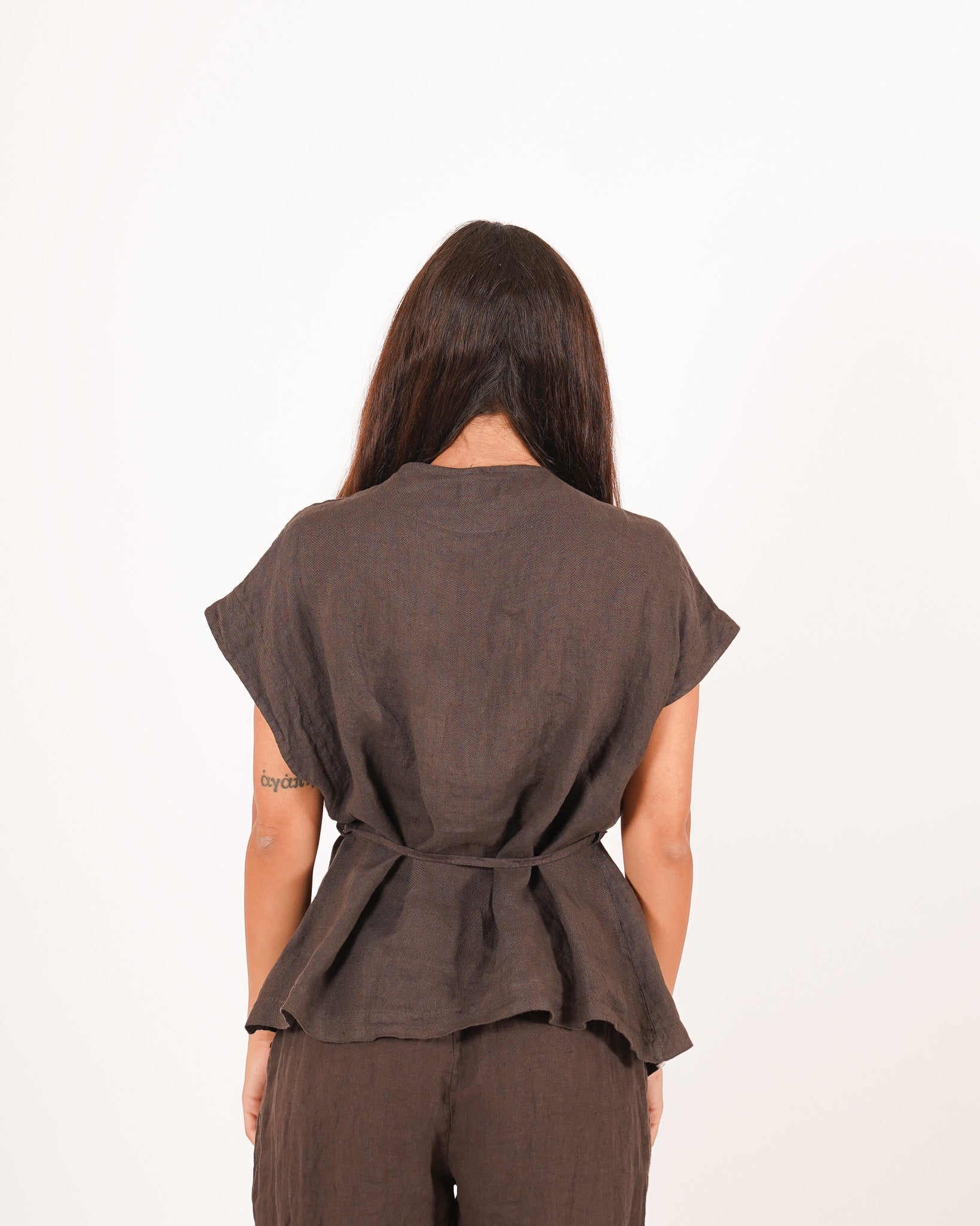 Gilet monopetto lungo con bottone oro e coulisse - Marilena