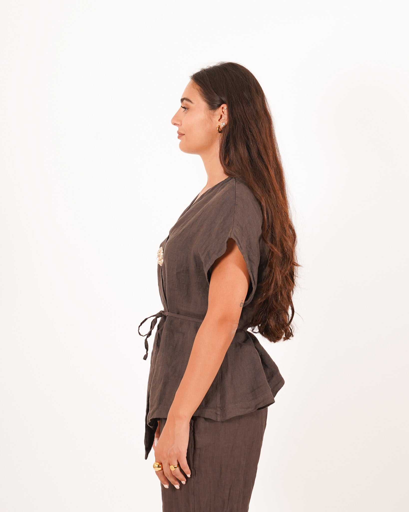 Gilet monopetto lungo con bottone oro e coulisse - Marilena