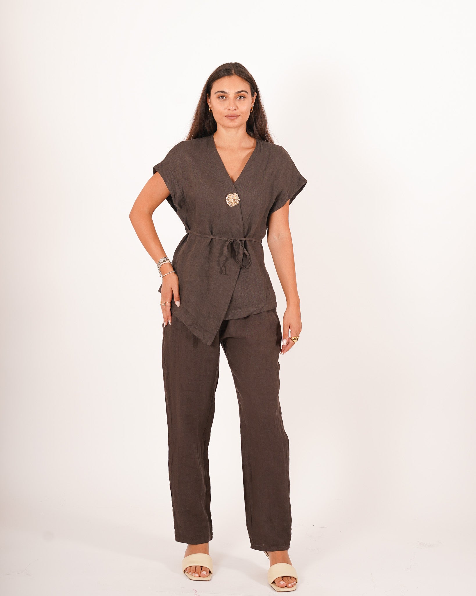 Gilet monopetto lungo con bottone oro e coulisse - Marilena