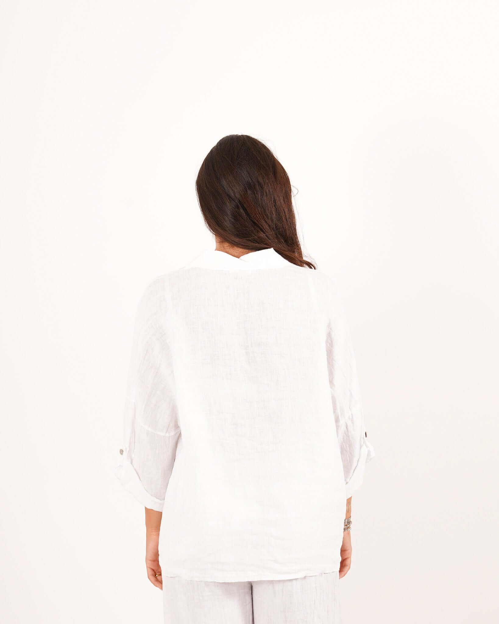 Camicia manica con risvolto in lino - Volturna