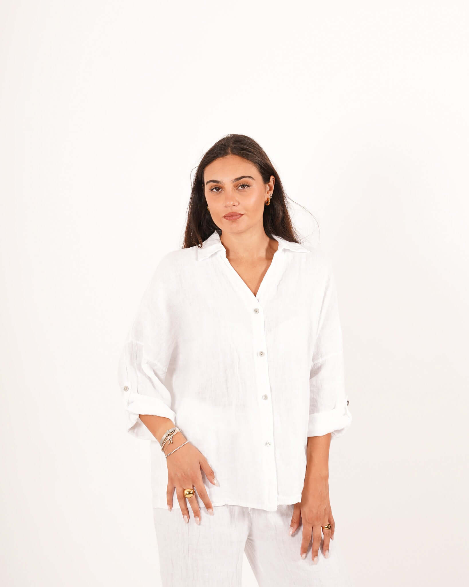 Camicia manica con risvolto in lino - Volturna