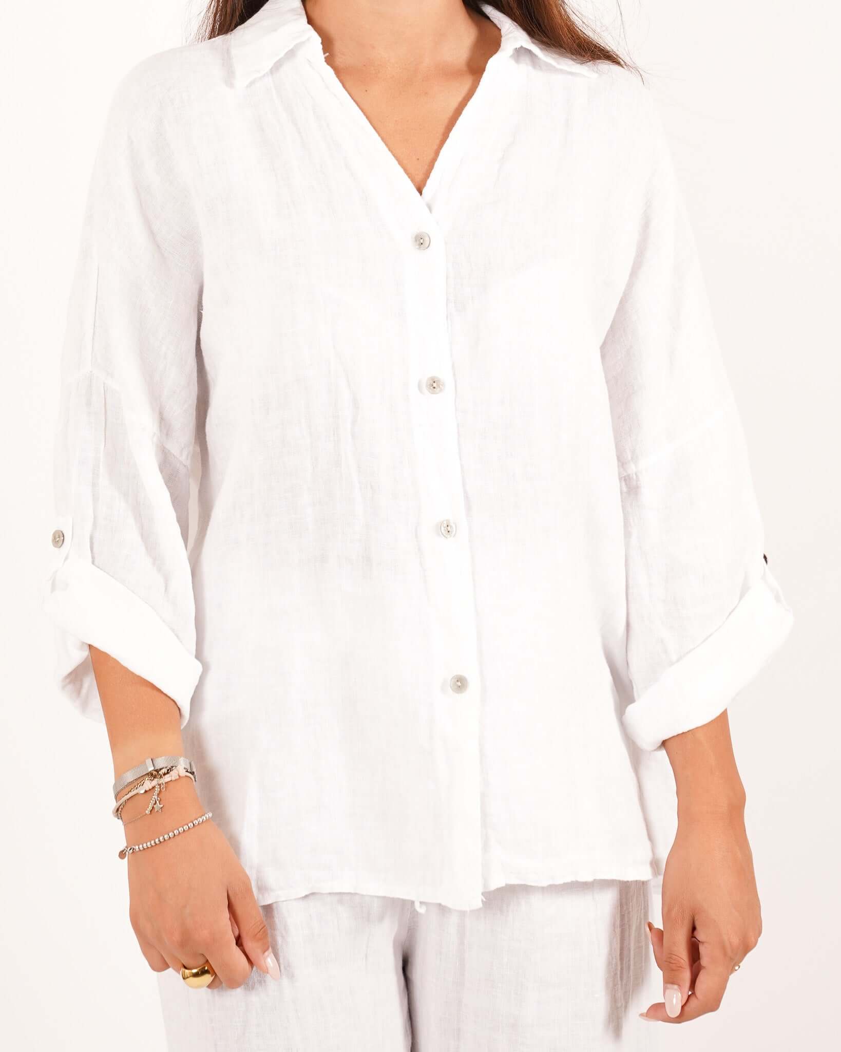 Camicia manica con risvolto in lino - Volturna