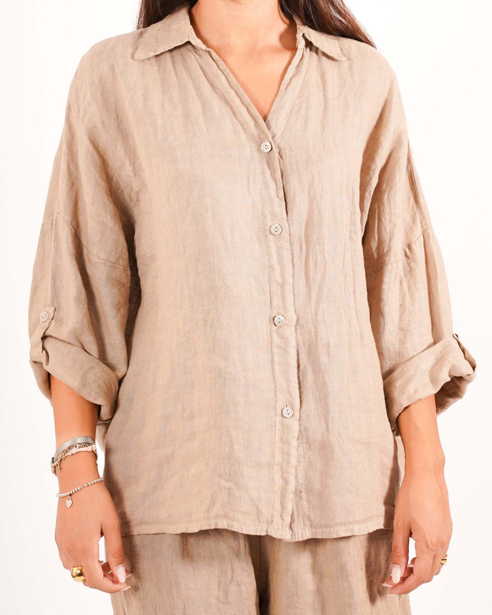 Camicia manica con risvolto in lino - Volturna