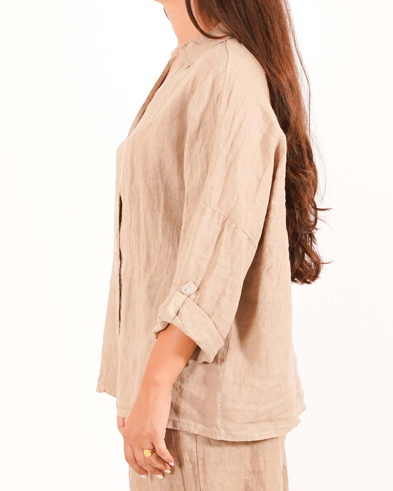 Camicia manica con risvolto in lino - Volturna