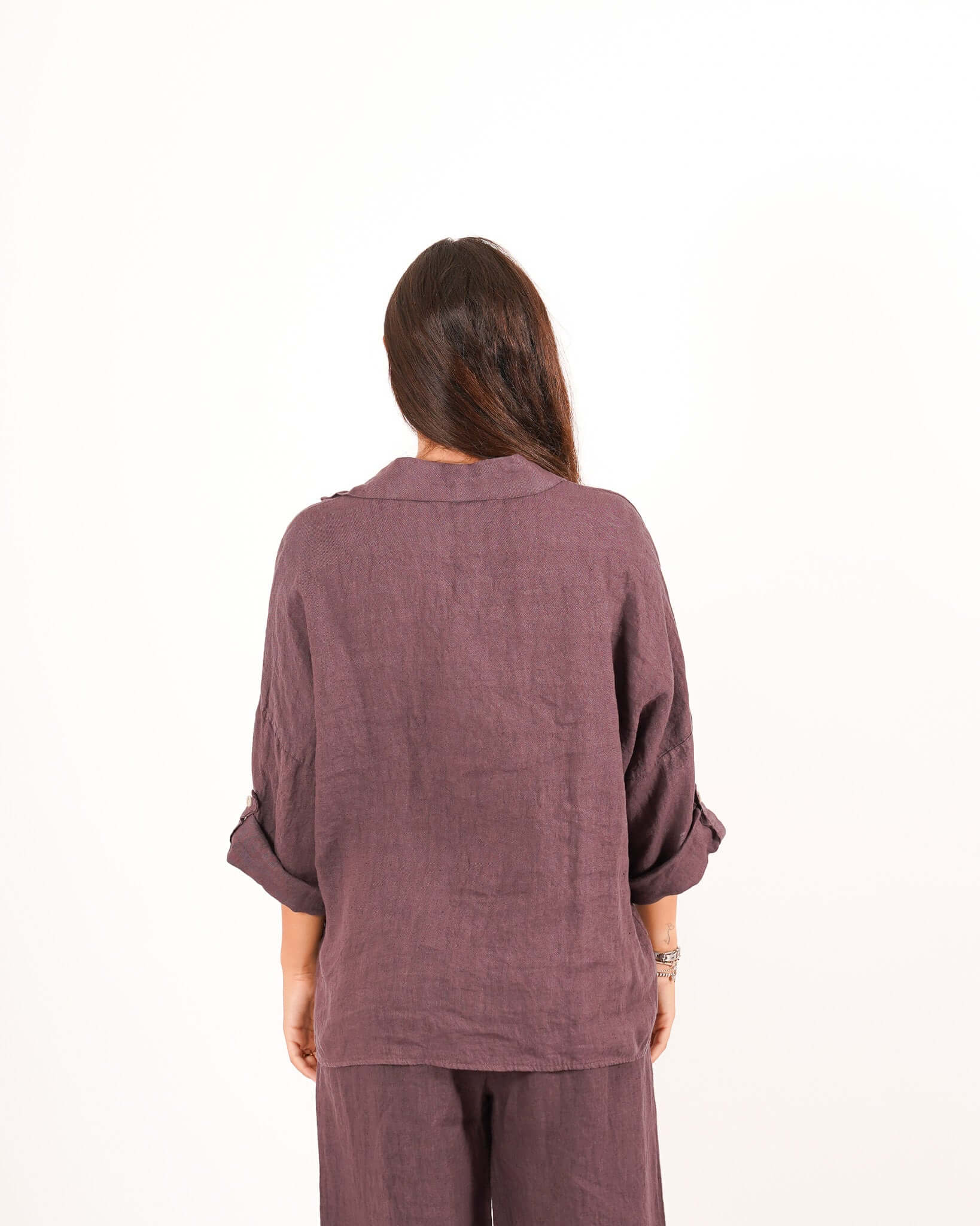 Camicia manica con risvolto in lino - Volturna