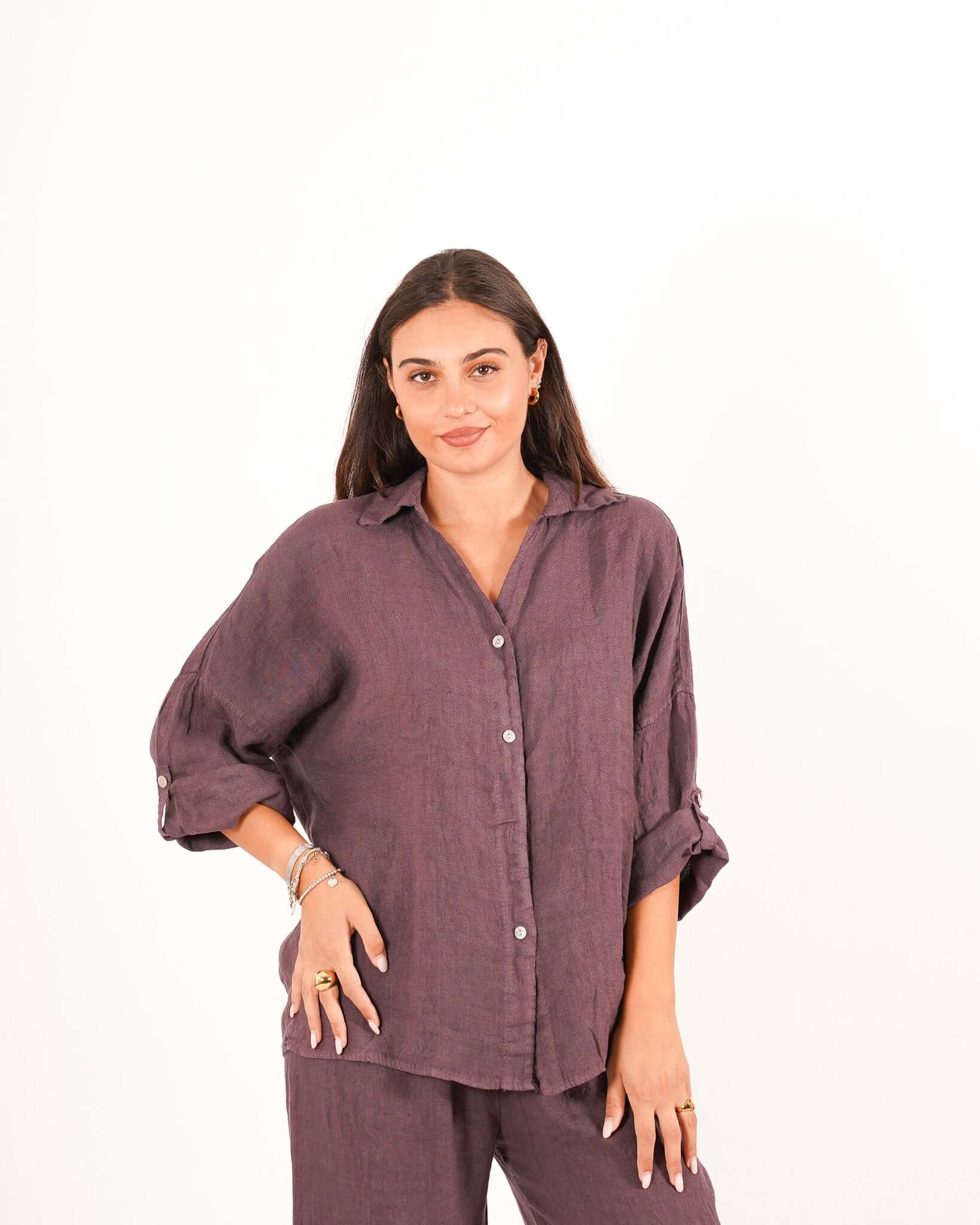 Camicia manica con risvolto in lino - Volturna