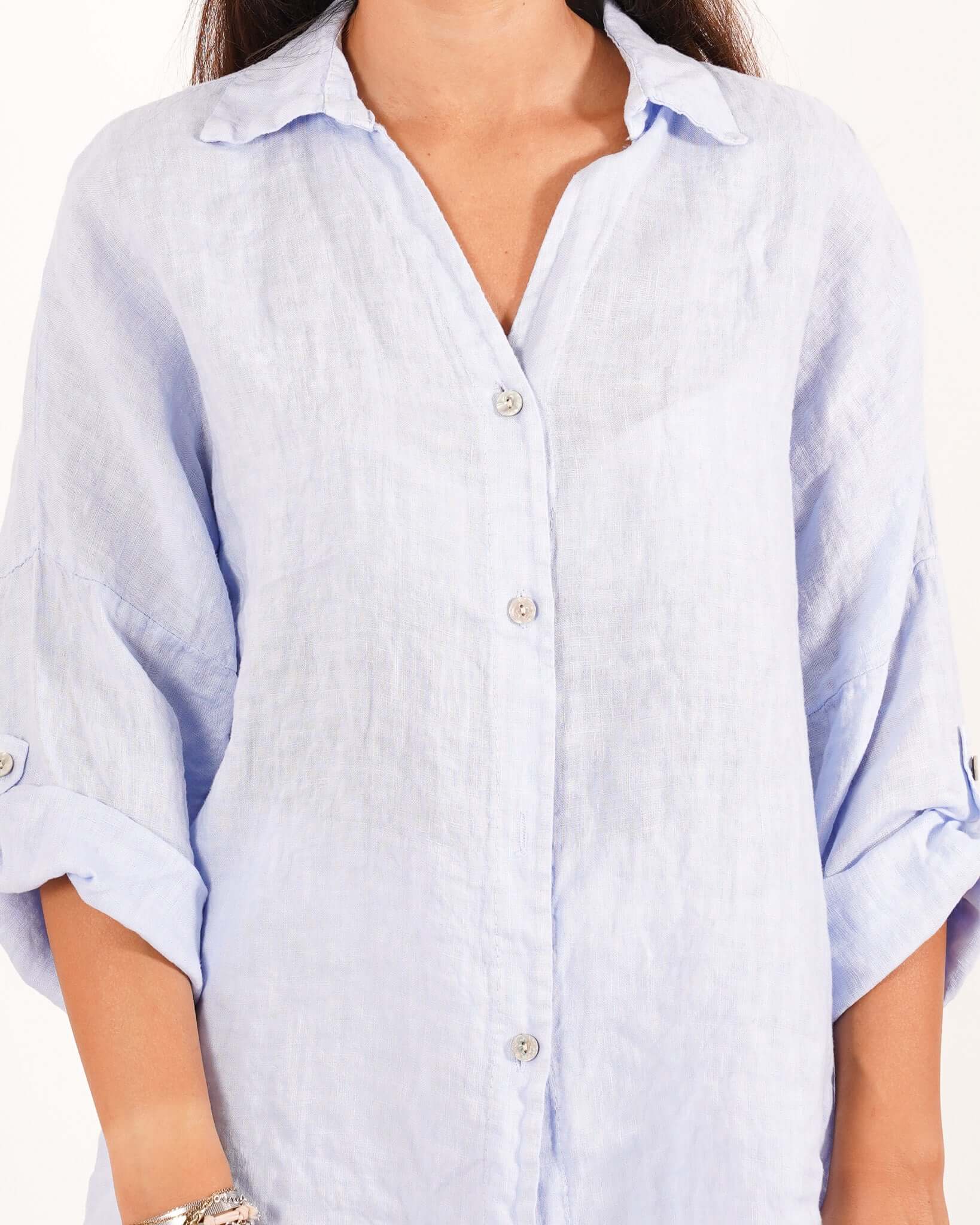 Camicia manica con risvolto in lino - Volturna