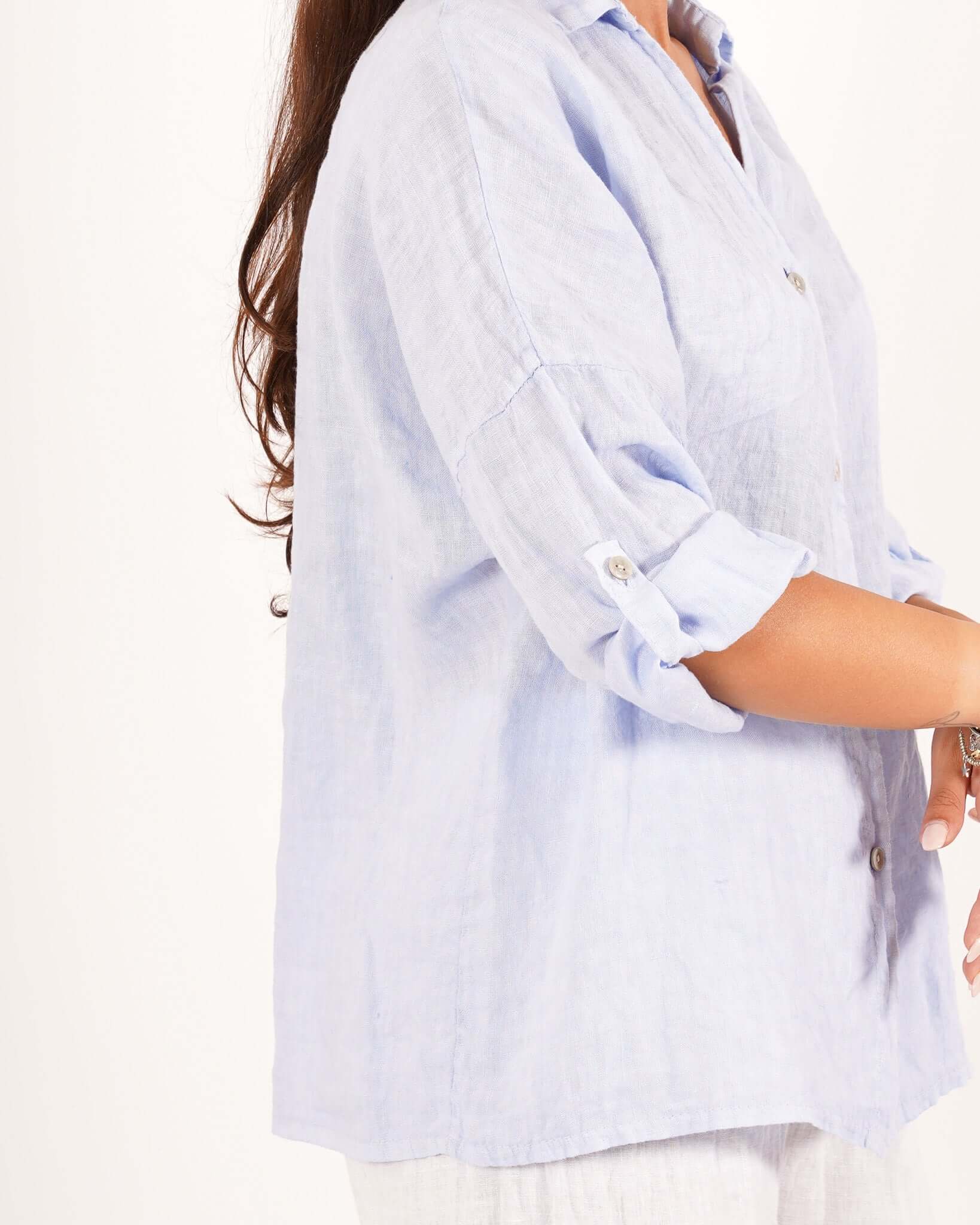 Camicia manica con risvolto in lino - Volturna