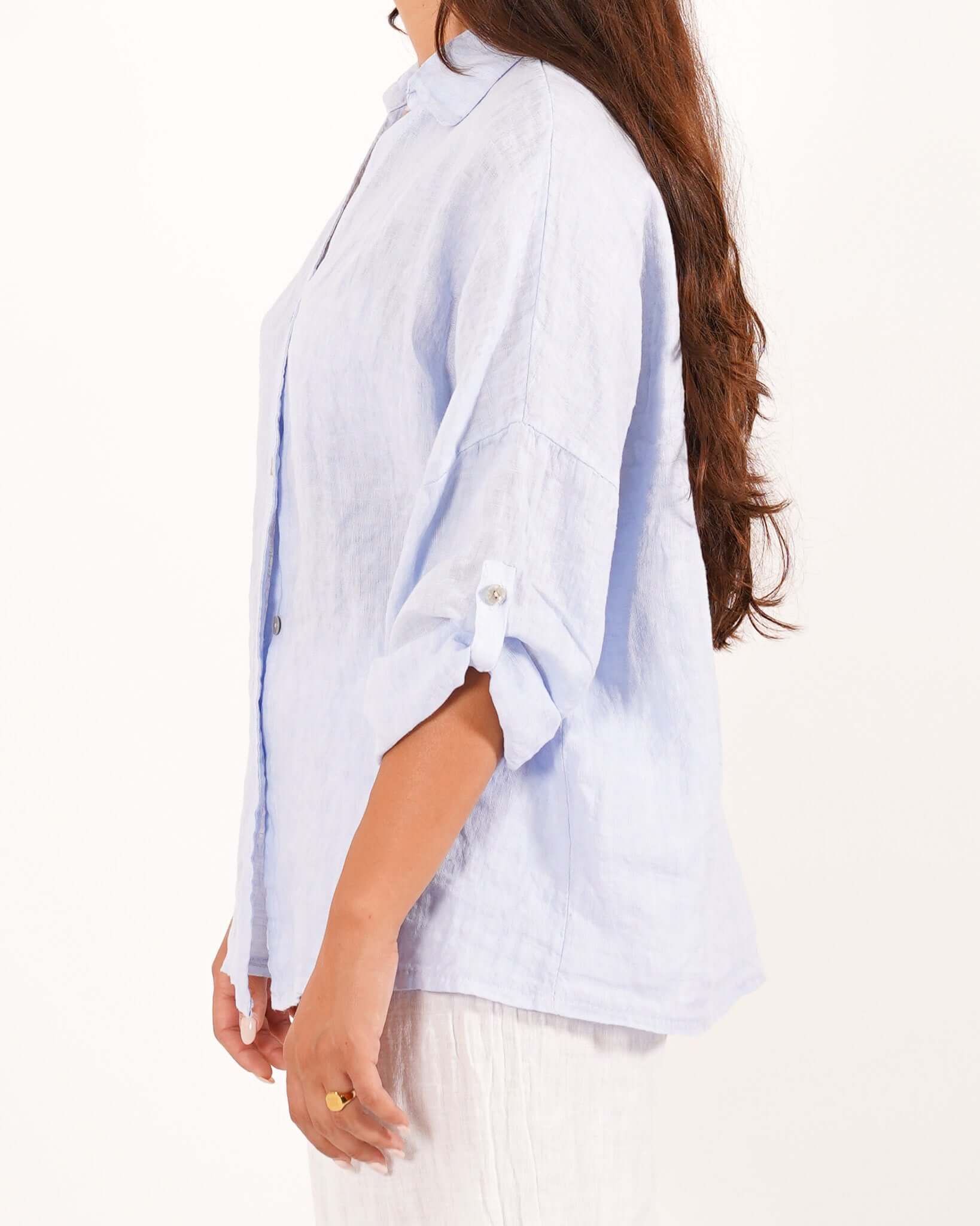 Camicia manica con risvolto in lino - Volturna