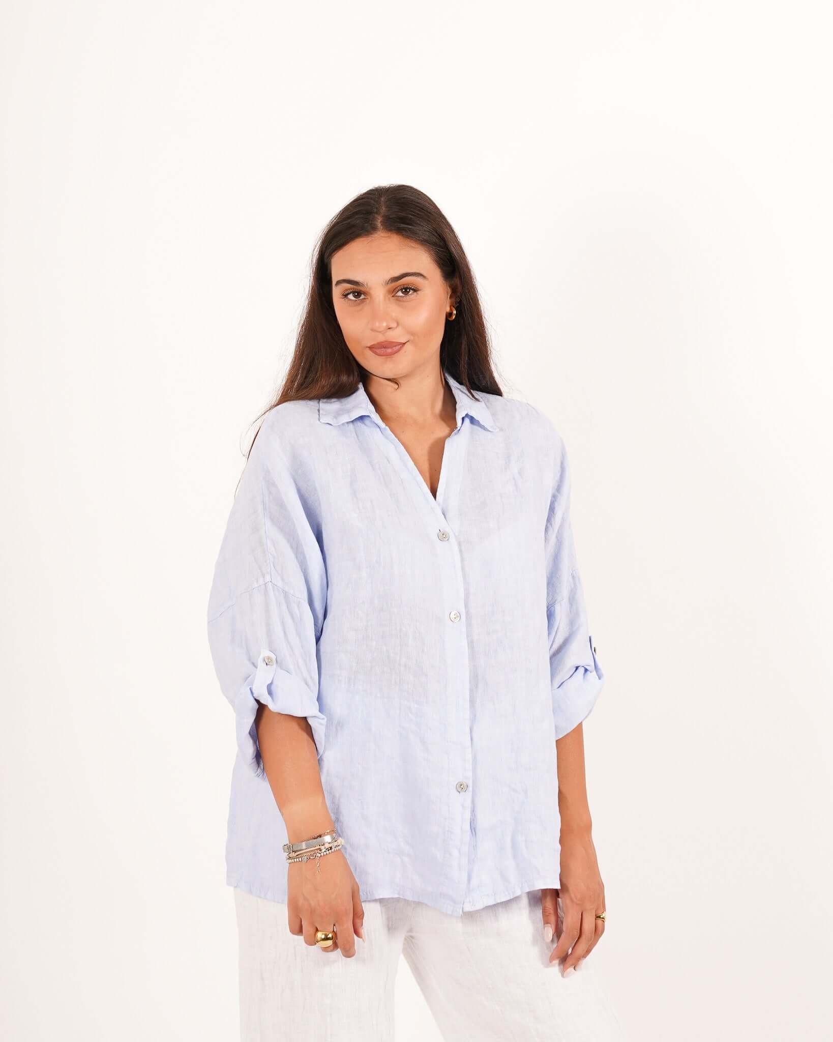 Camicia manica con risvolto in lino - Volturna
