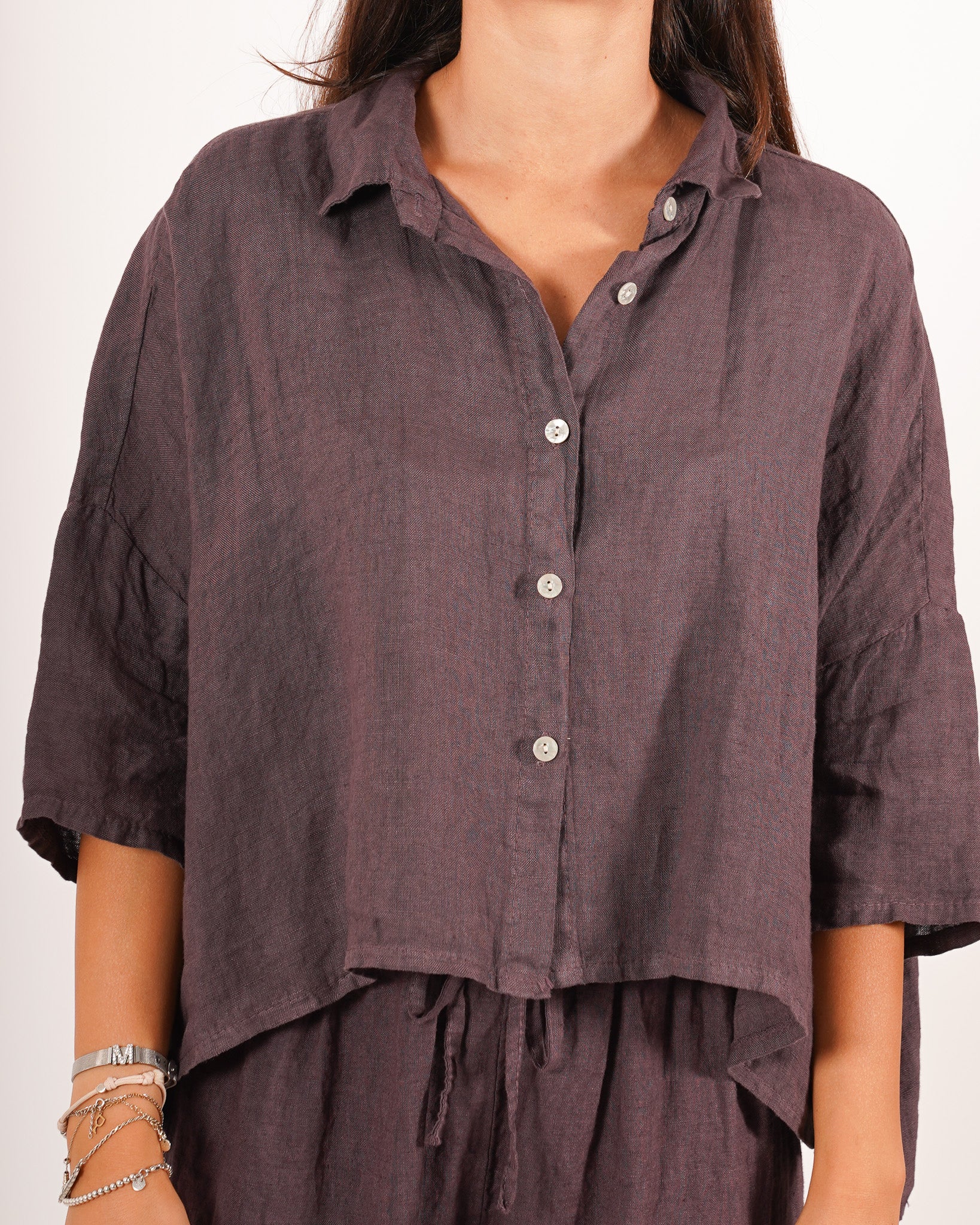 Camicia manica raglan in lino - Dominga