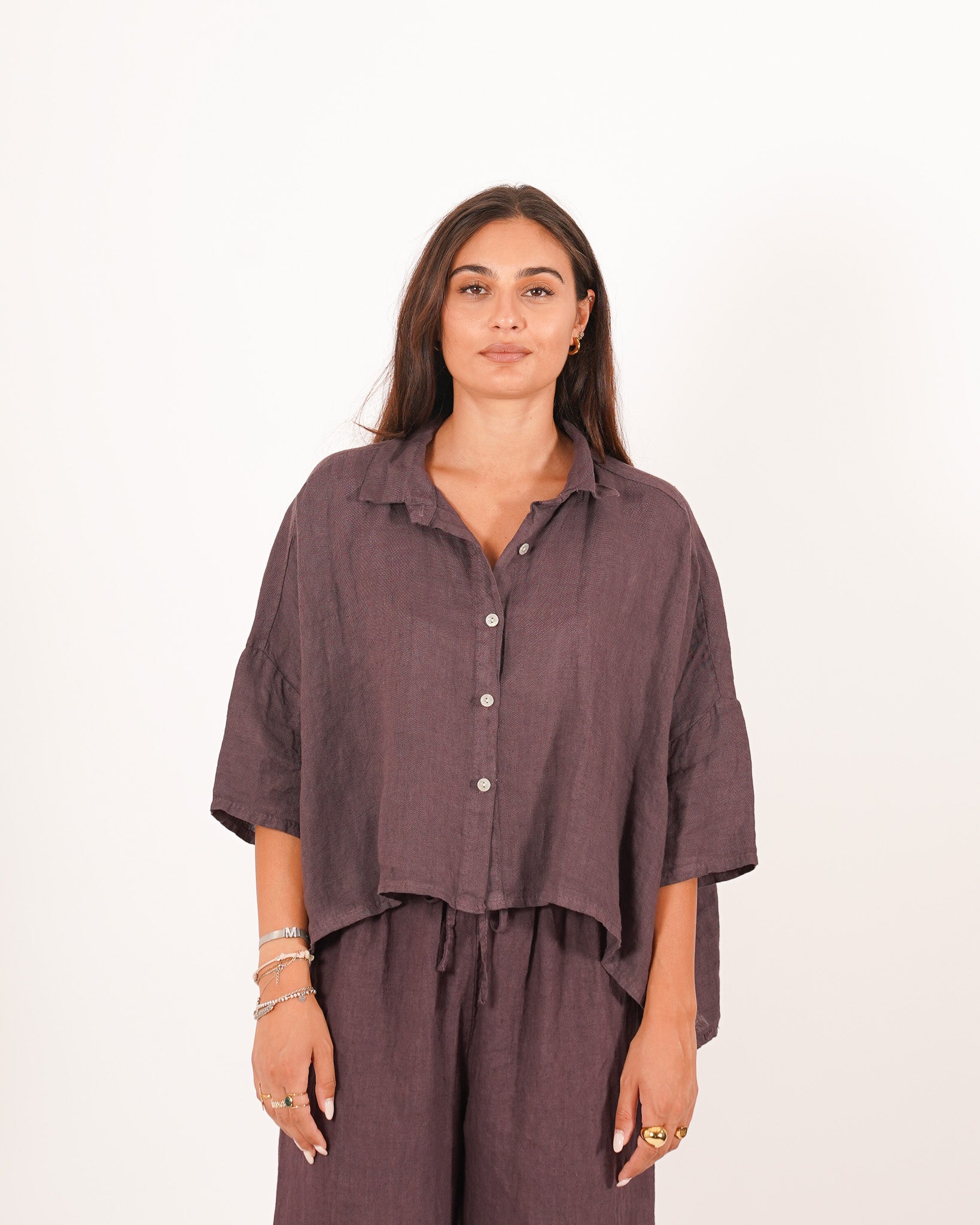 Camicia manica raglan in lino - Dominga