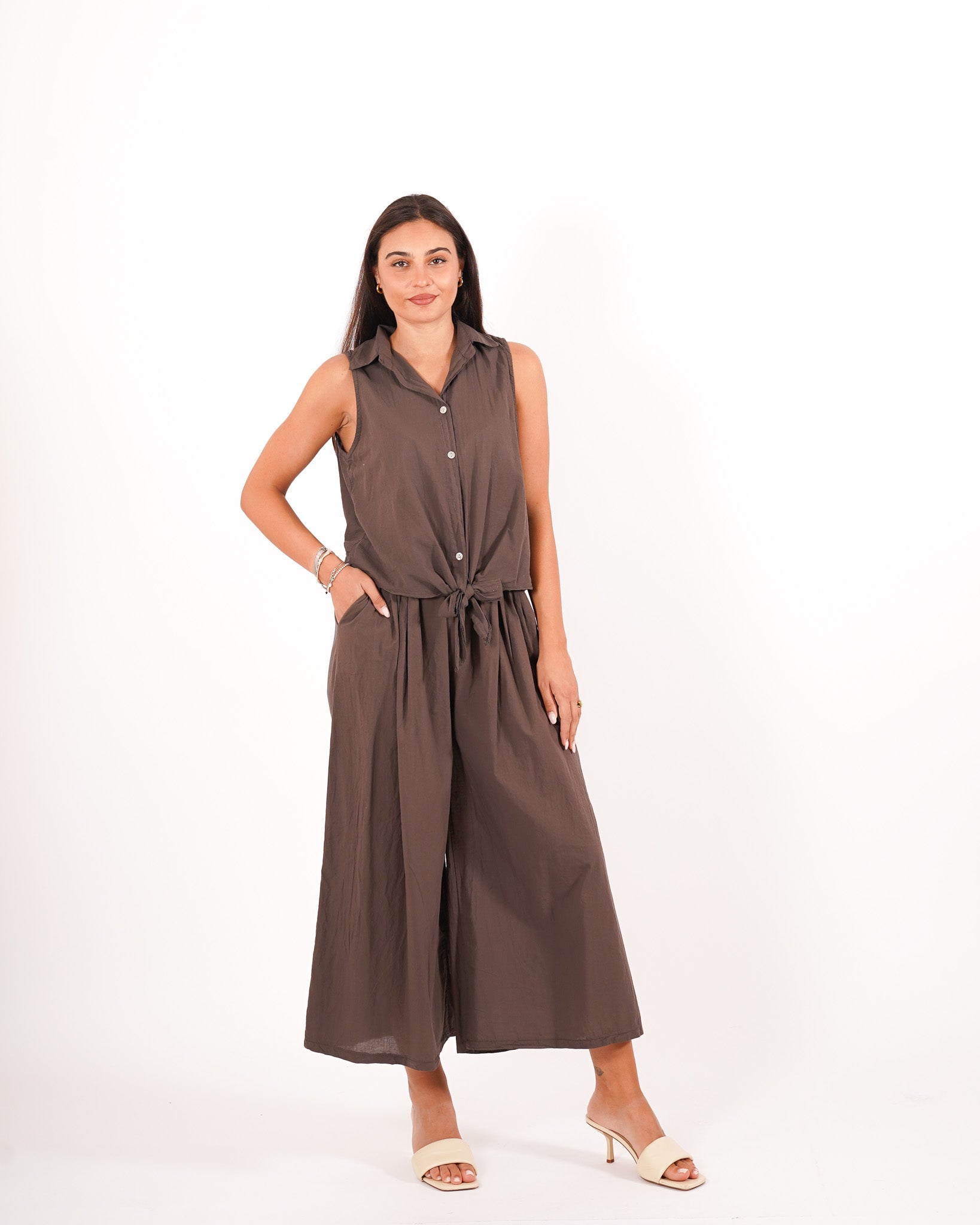 Coordinato camicia con nodo e pantaloni cropped - Dulcinea