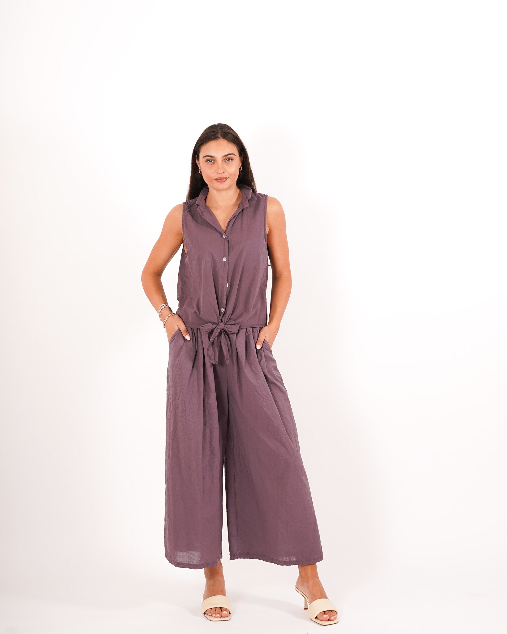 Coordinato camicia con nodo e pantaloni cropped - Dulcinea