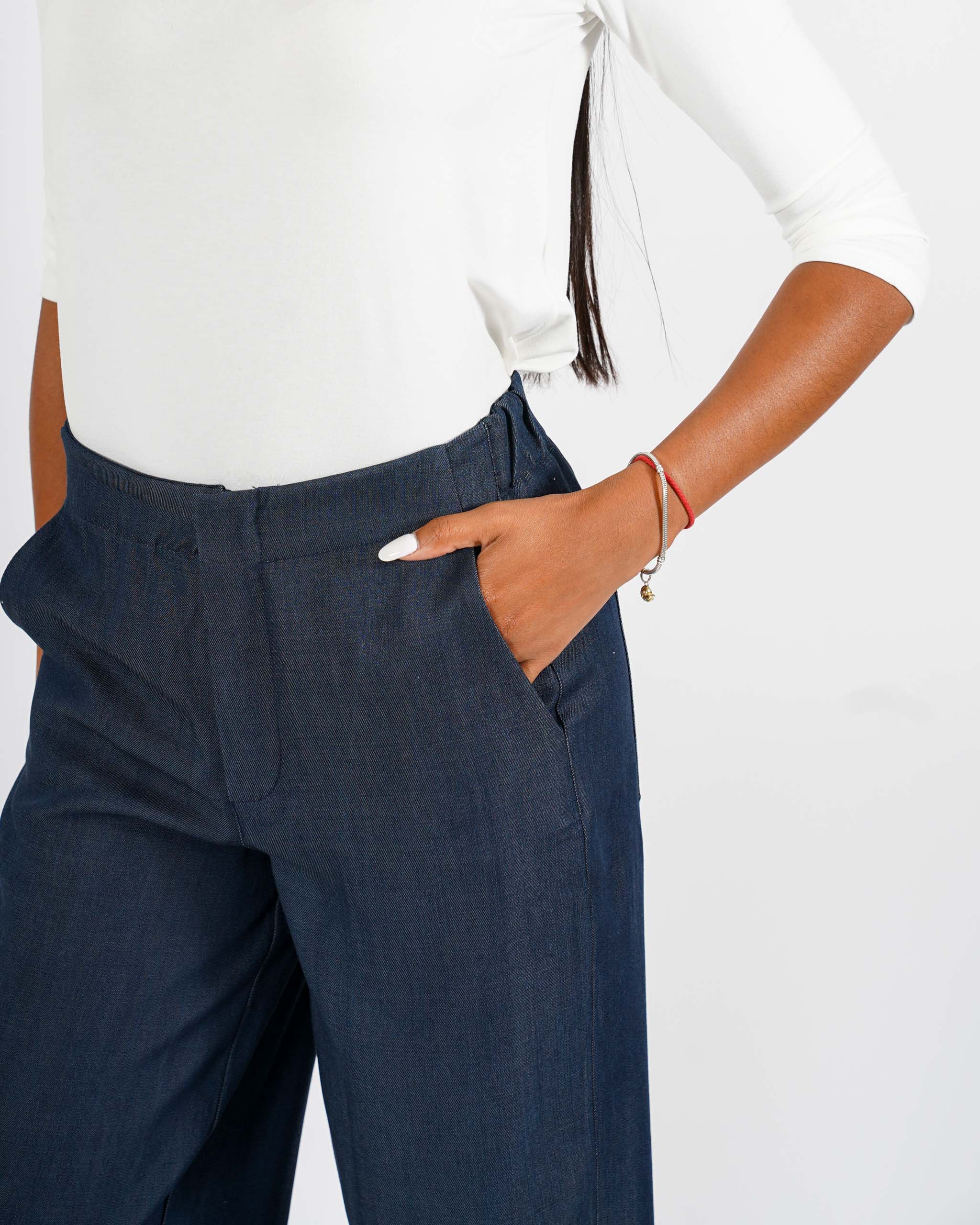 Jeans stretch gamba larga con vita regolare - Agata