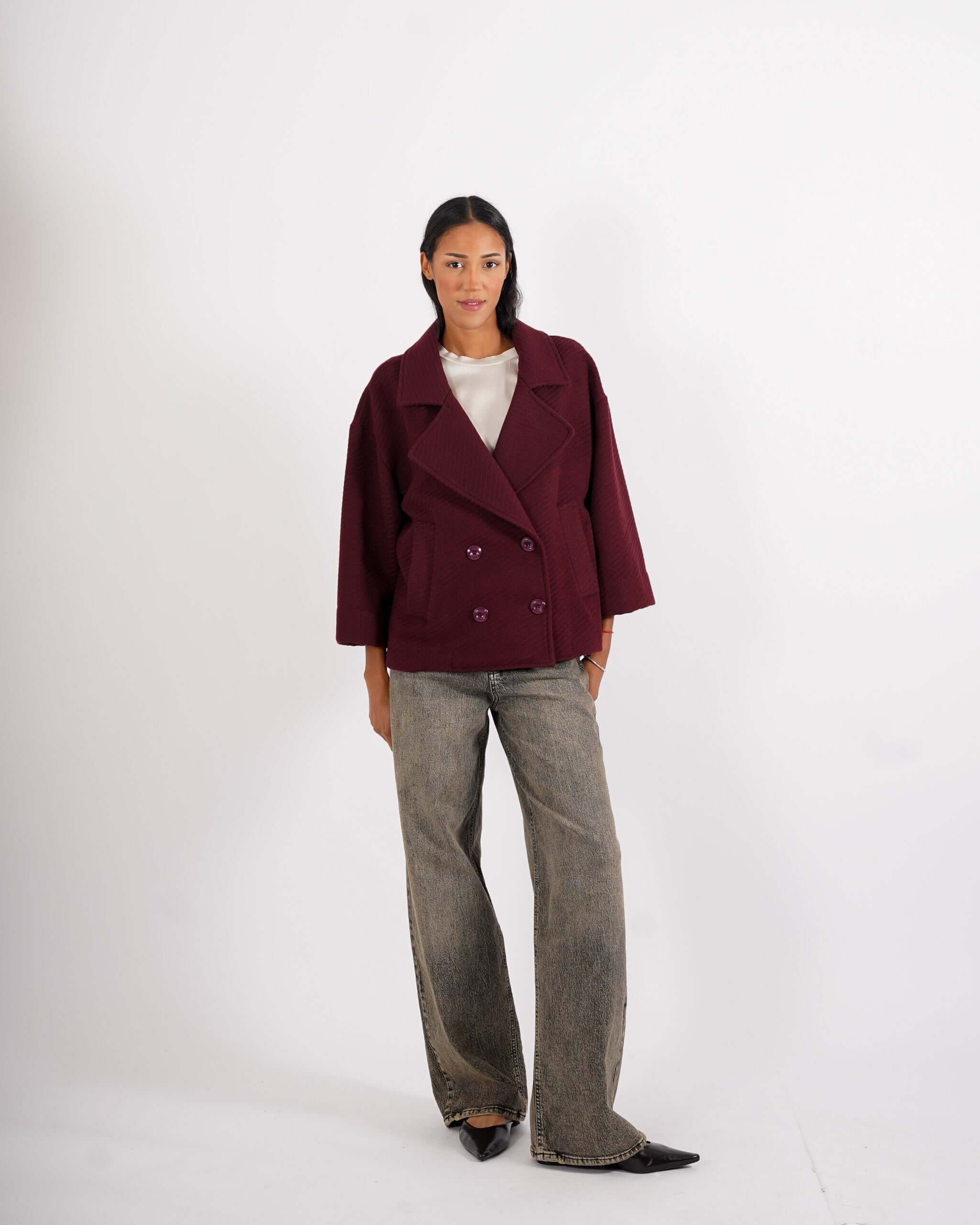 Giacca doppio petto con tessuto diagonale - Jessica - Hope Fashion