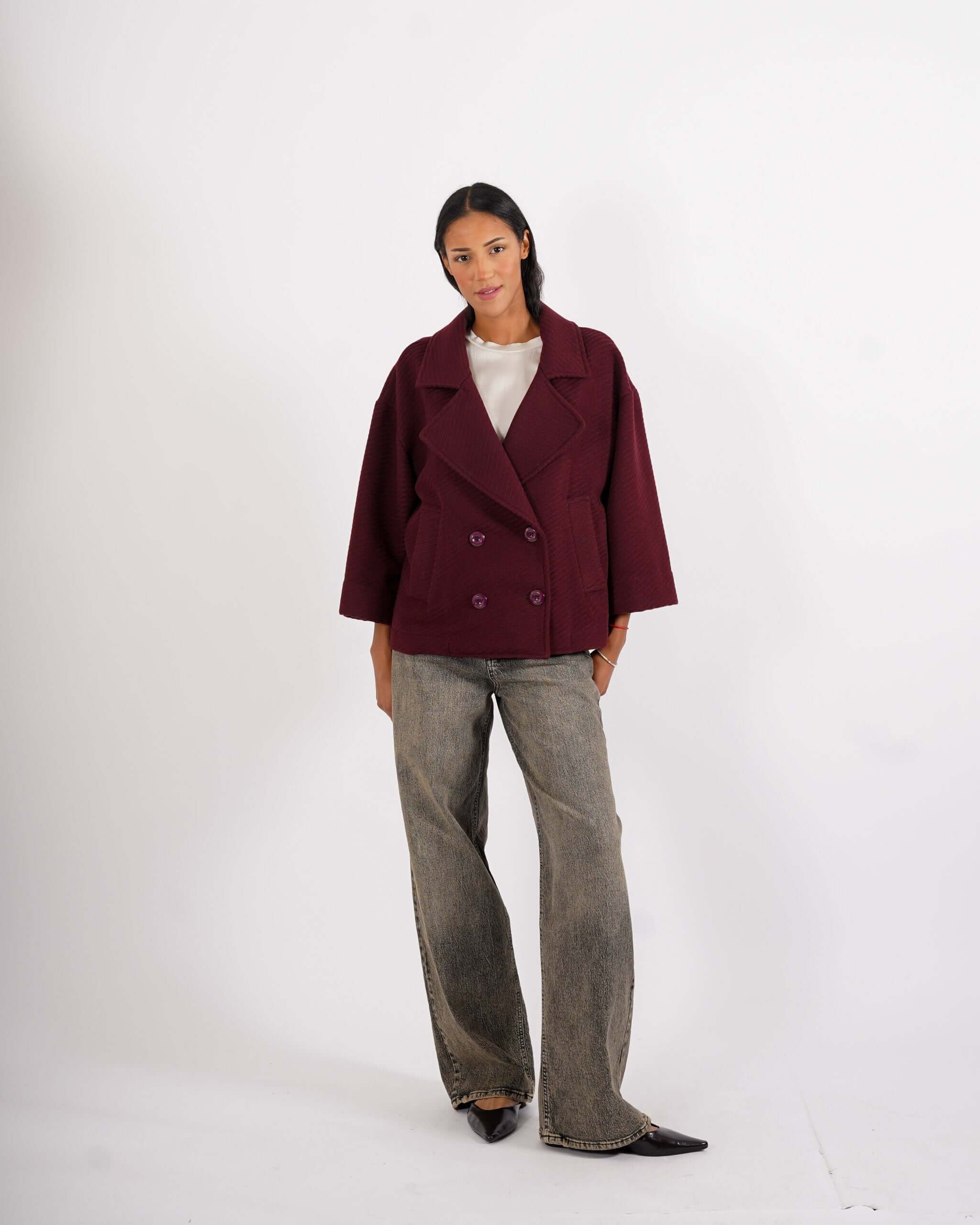 Giacca doppio petto con tessuto diagonale - Jessica - Hope Fashion