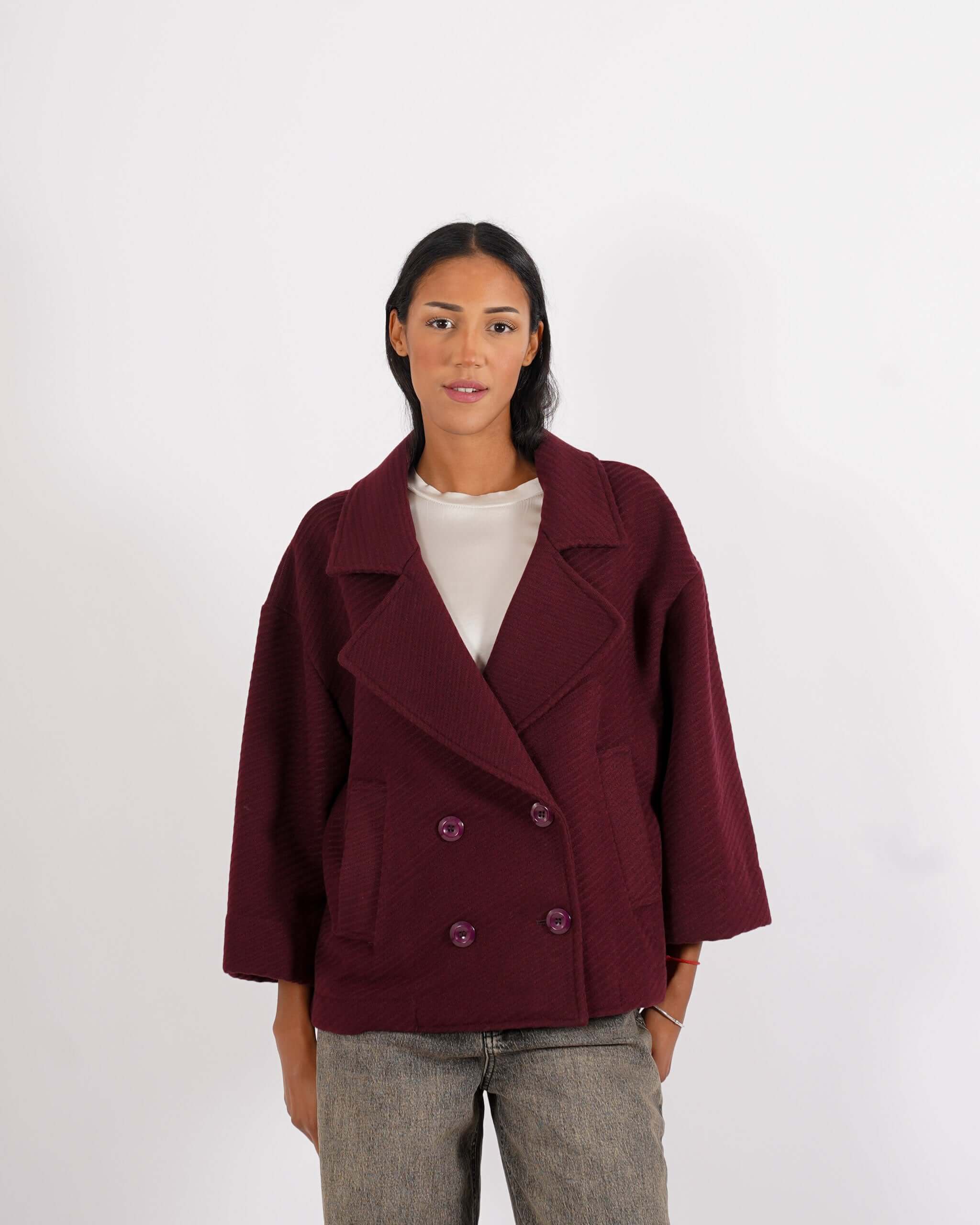 Giacca doppio petto con tessuto diagonale - Jessica - Hope Fashion