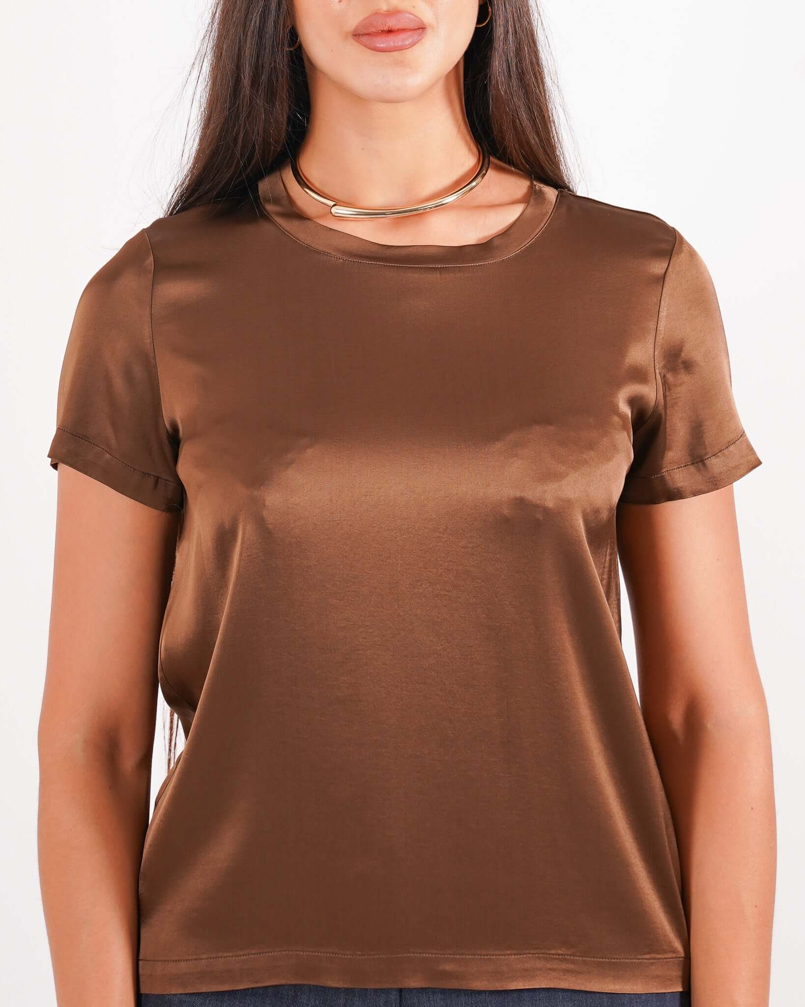 Blusa girocollo mezza manica in raso - Rewill