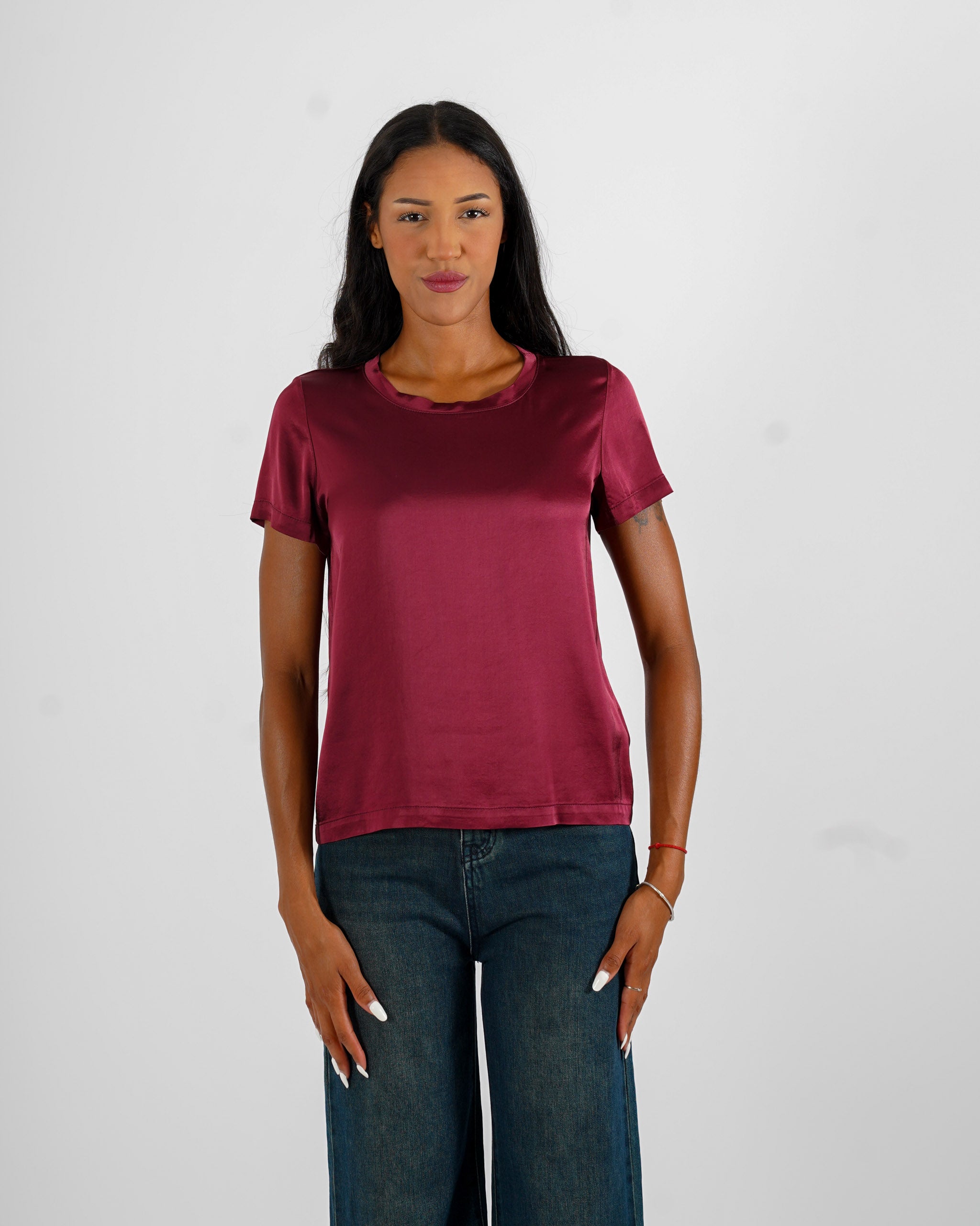 Blusa girocollo mezza manica in raso - Rewill
