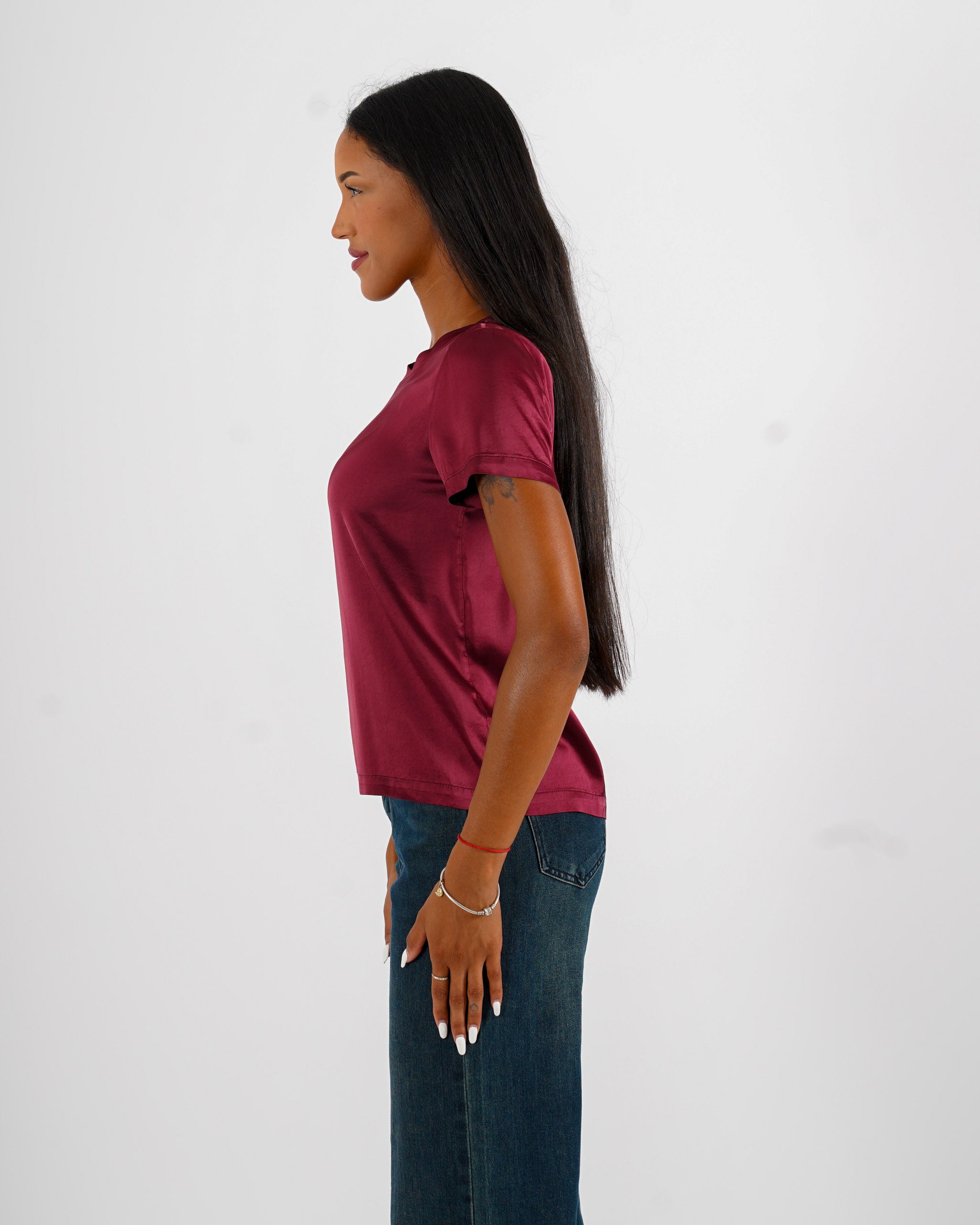Blusa girocollo mezza manica in raso - Rewill