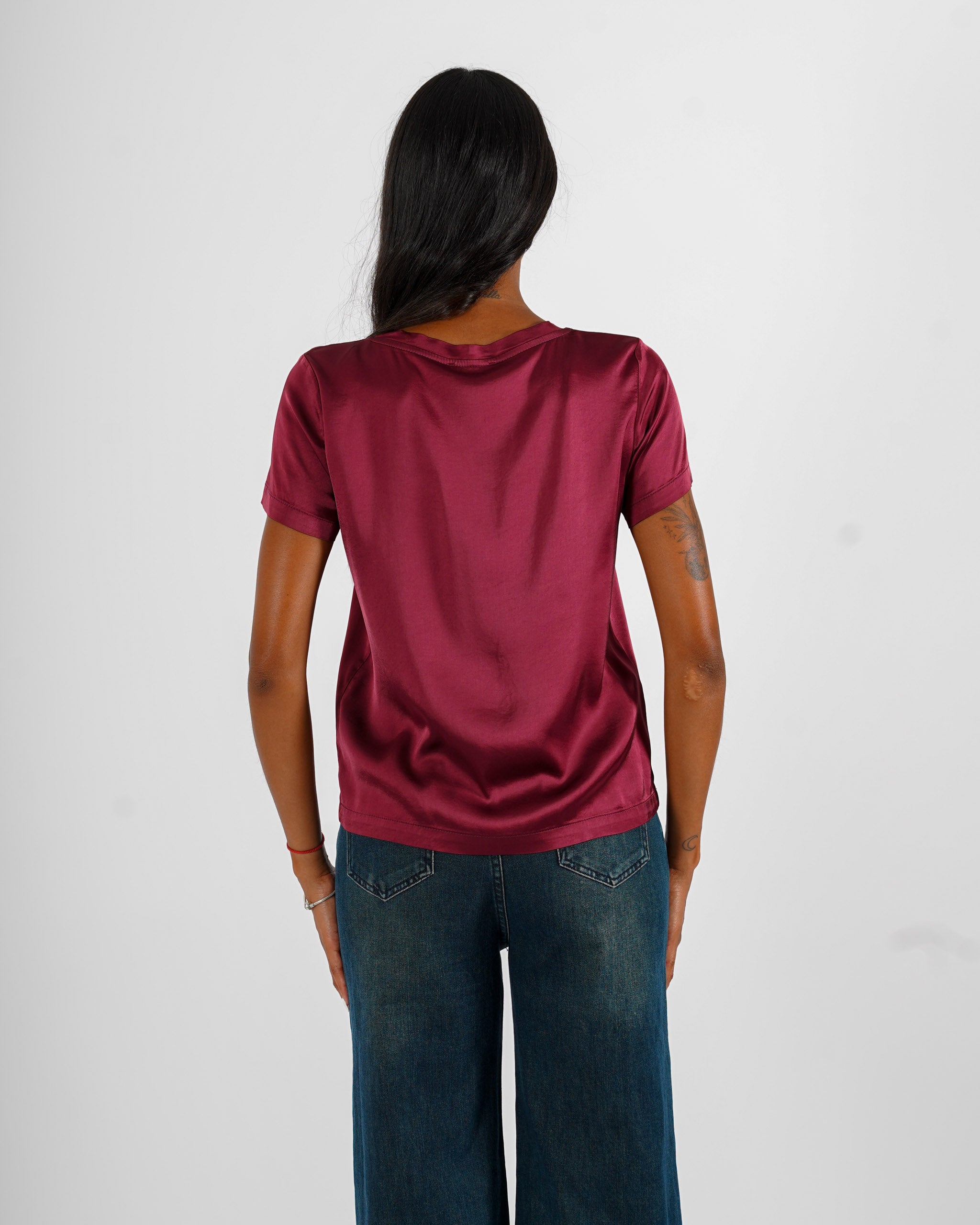 Blusa girocollo mezza manica in raso - Rewill