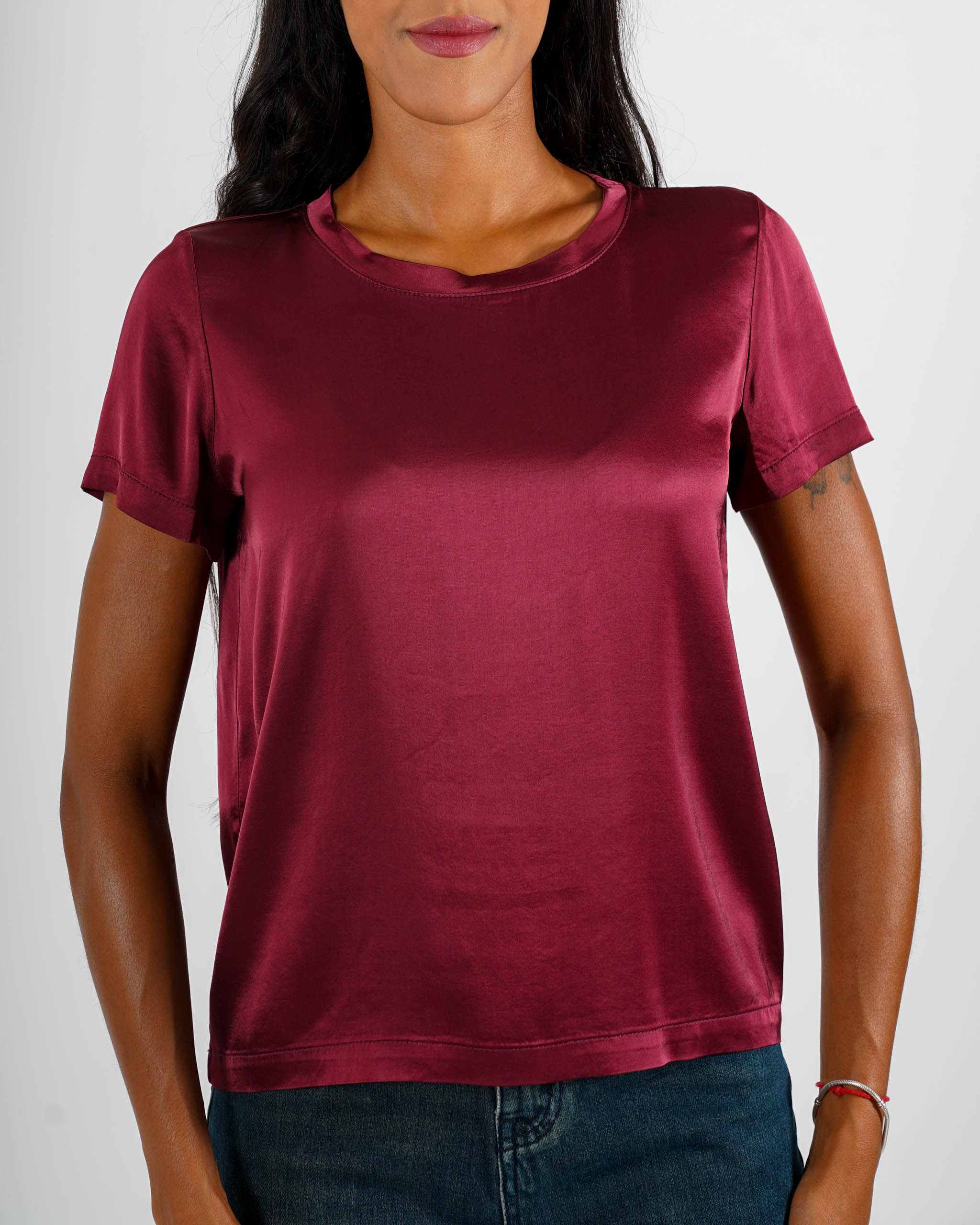 Blusa girocollo mezza manica in raso - Rewill