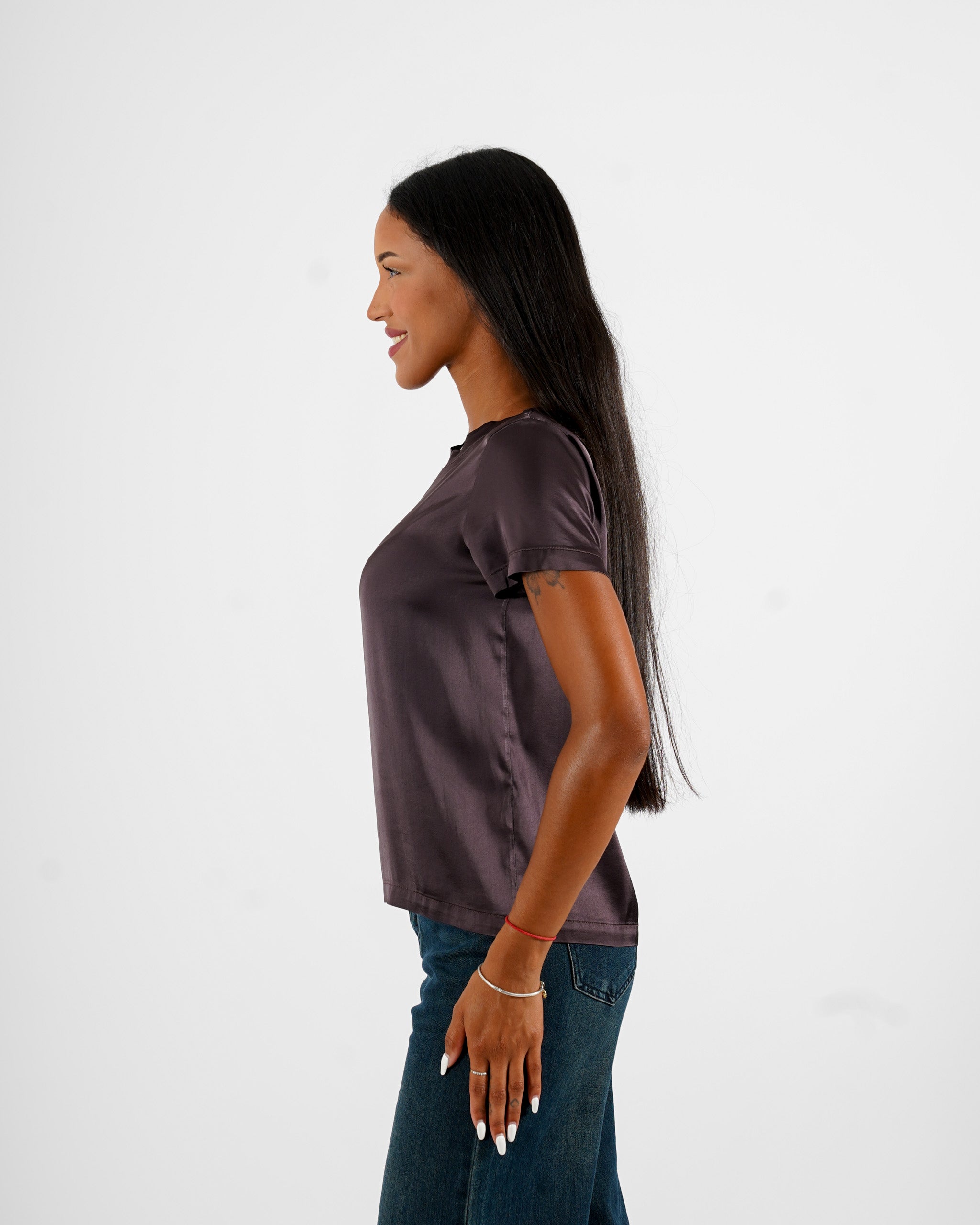 Blusa girocollo mezza manica in raso - Rewill
