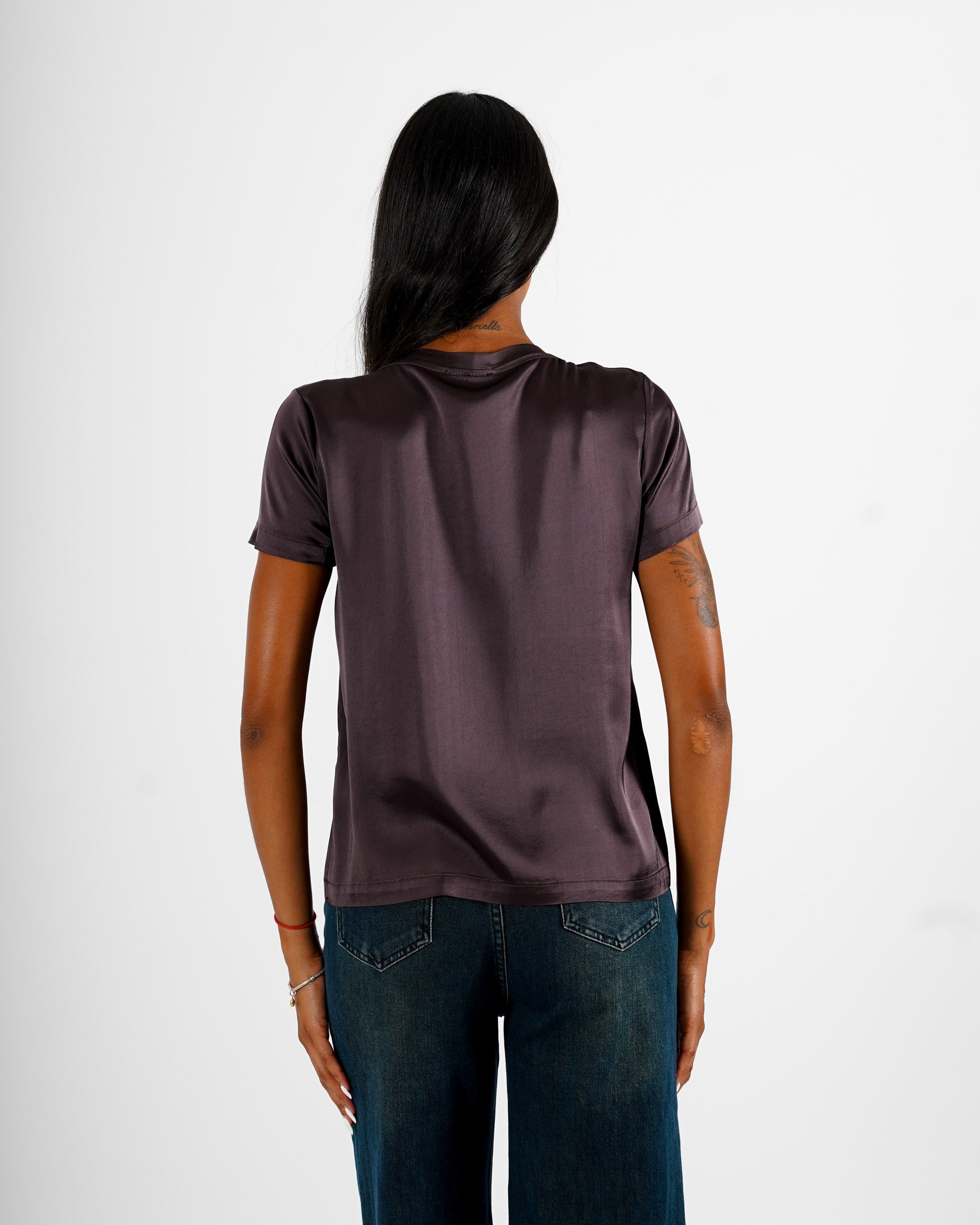 Blusa girocollo mezza manica in raso - Rewill