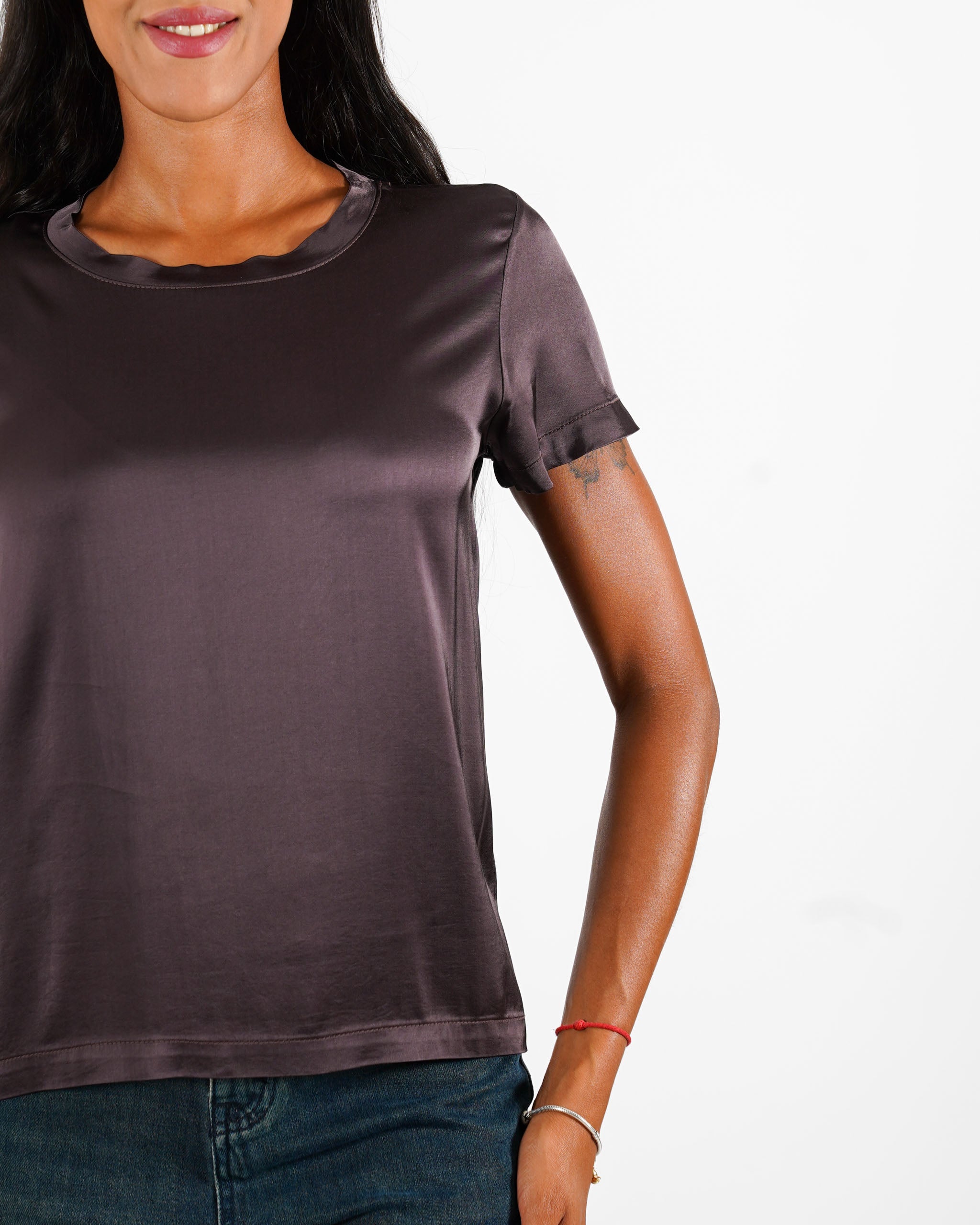 Blusa girocollo mezza manica in raso - Rewill