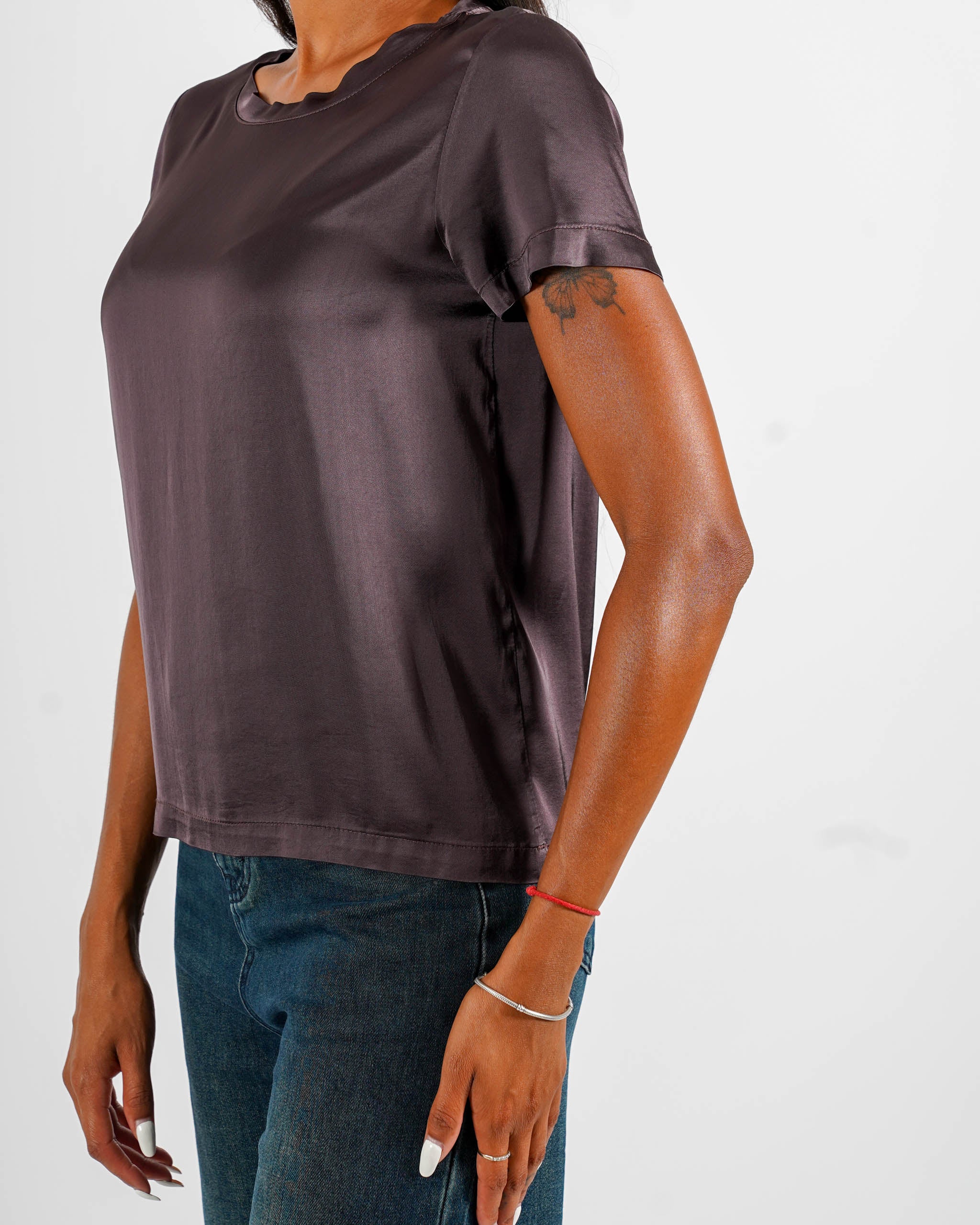 Blusa girocollo mezza manica in raso - Rewill