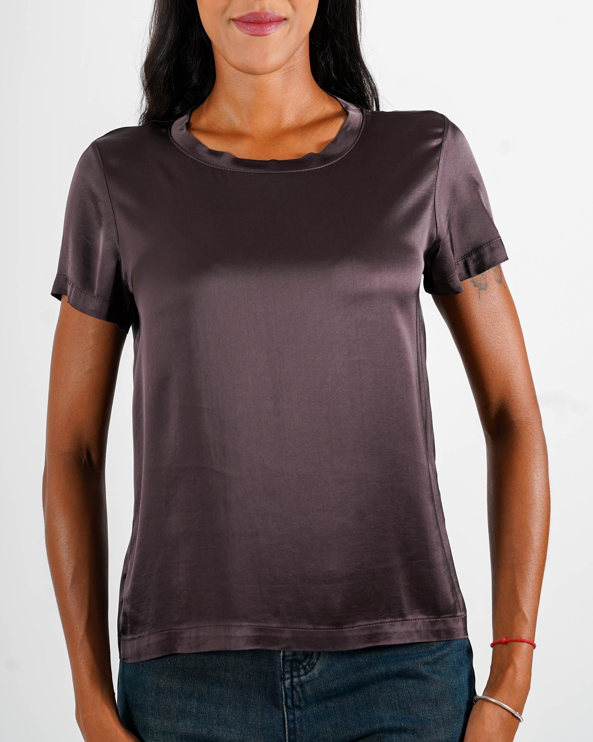 Blusa girocollo mezza manica in raso - Rewill