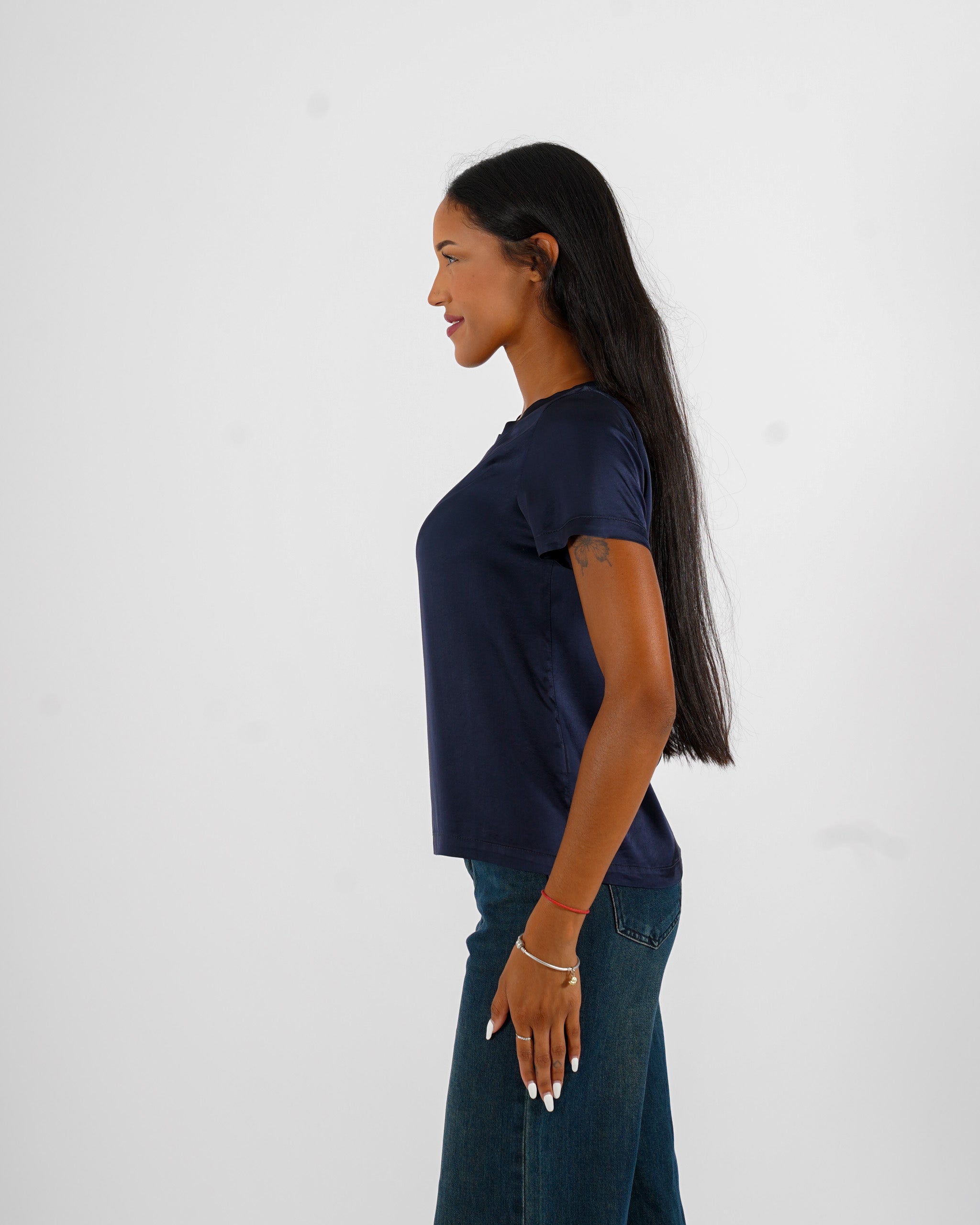 Blusa girocollo mezza manica in raso - Rewill