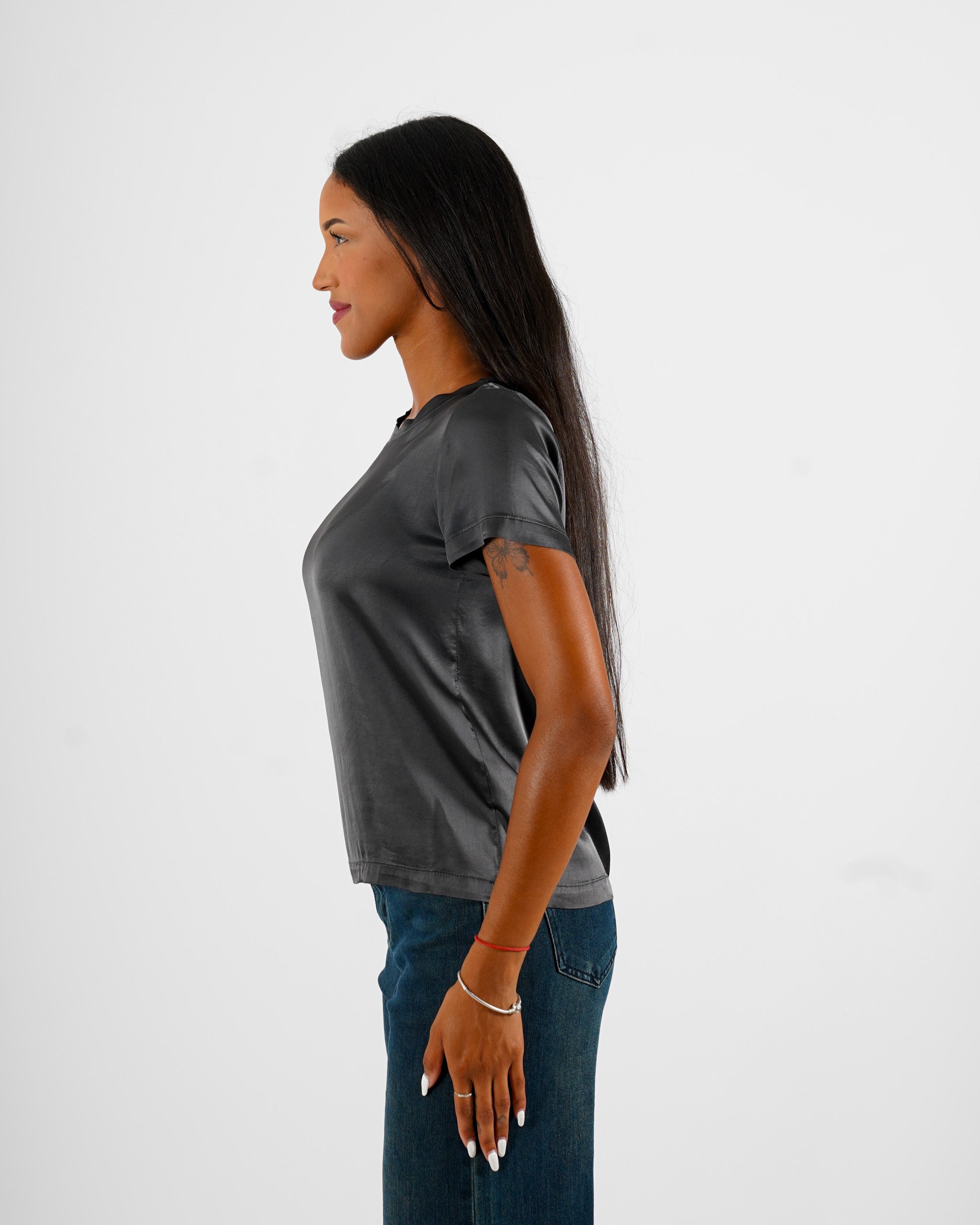 Blusa girocollo mezza manica in raso - Rewill